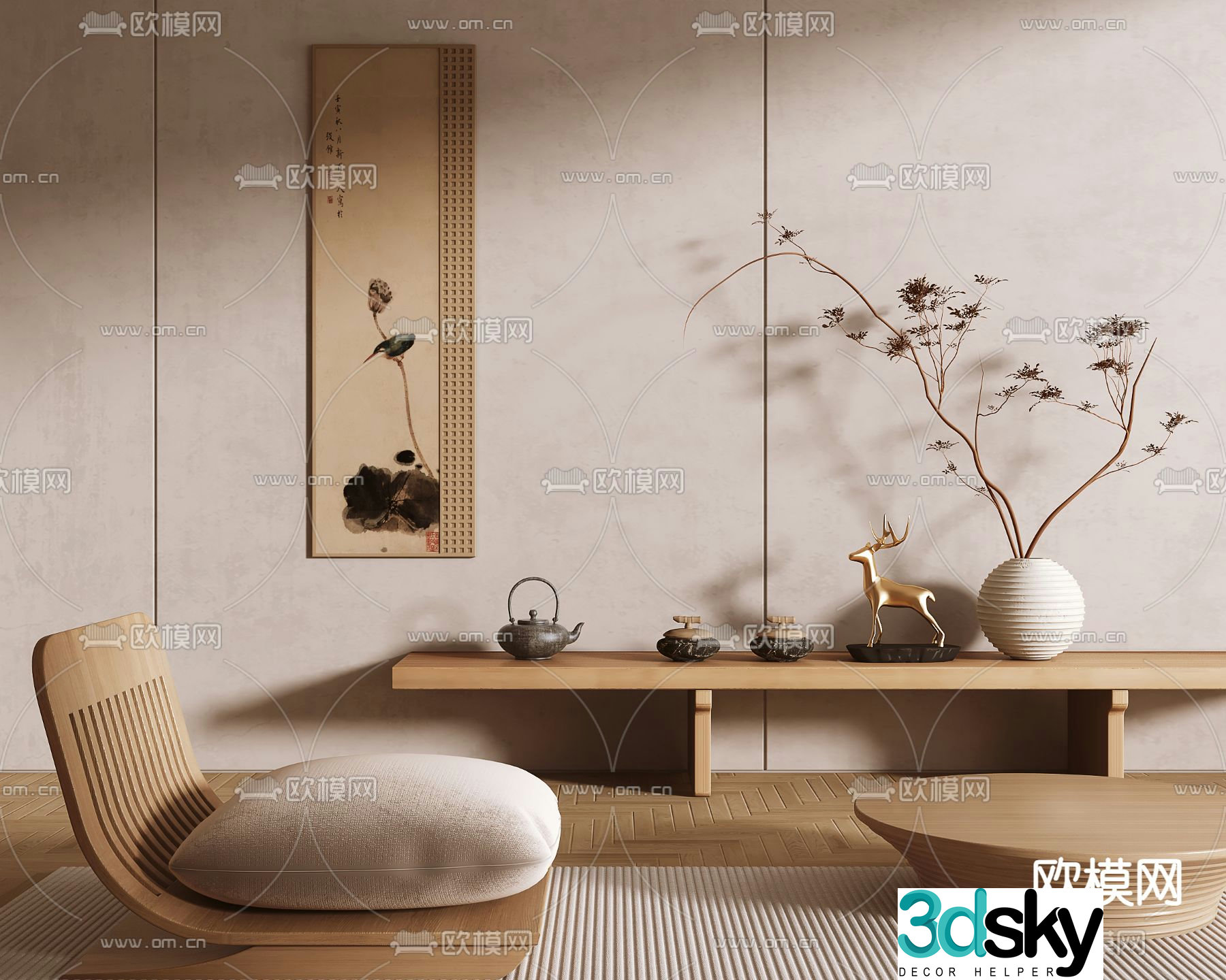 Chinese tea chair tatami 3d model