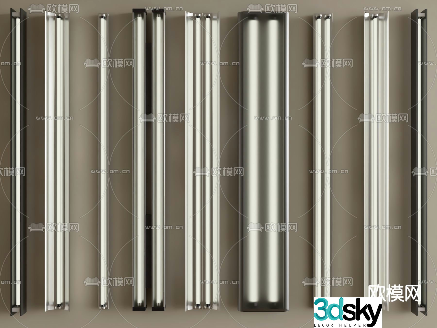 Industrial style LED fluorescent lamp long linear lamp 3D model