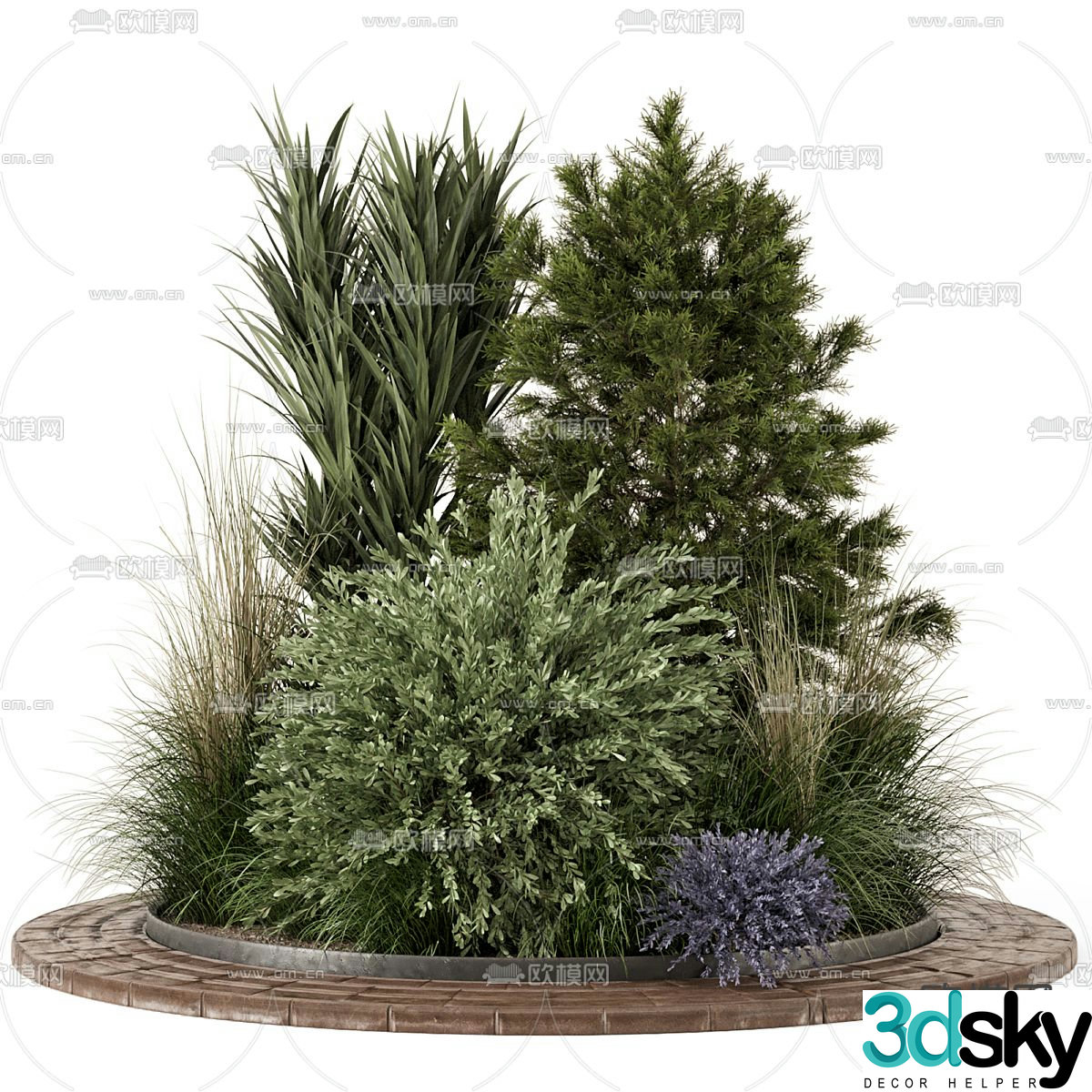 Outdoor flower bed shrub plant pile flowers and plants 3d model