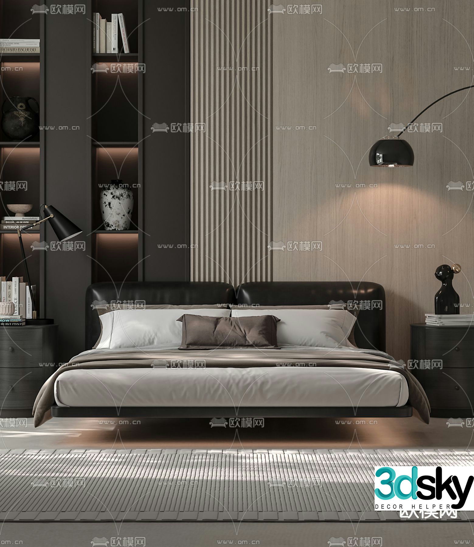 Minimalist double bed 3d model