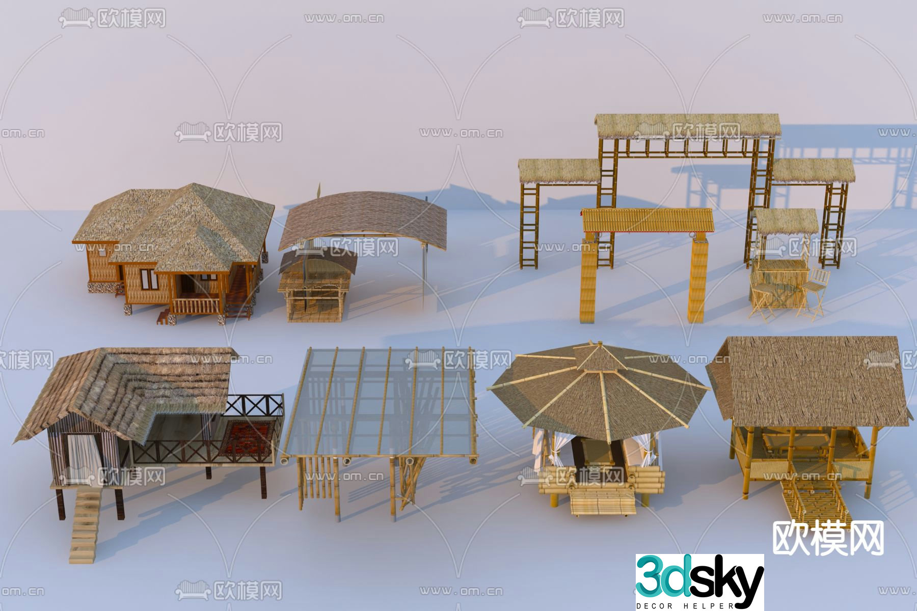New Chinese style thatched house wooden house pavilion landscape pavilion 3D model