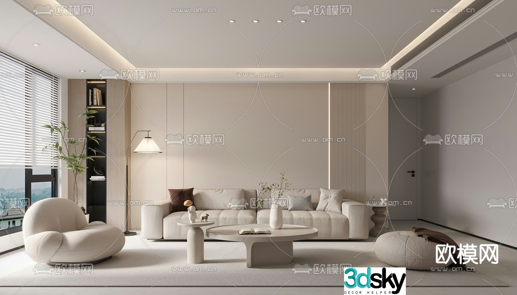 Creamy living room 3d model