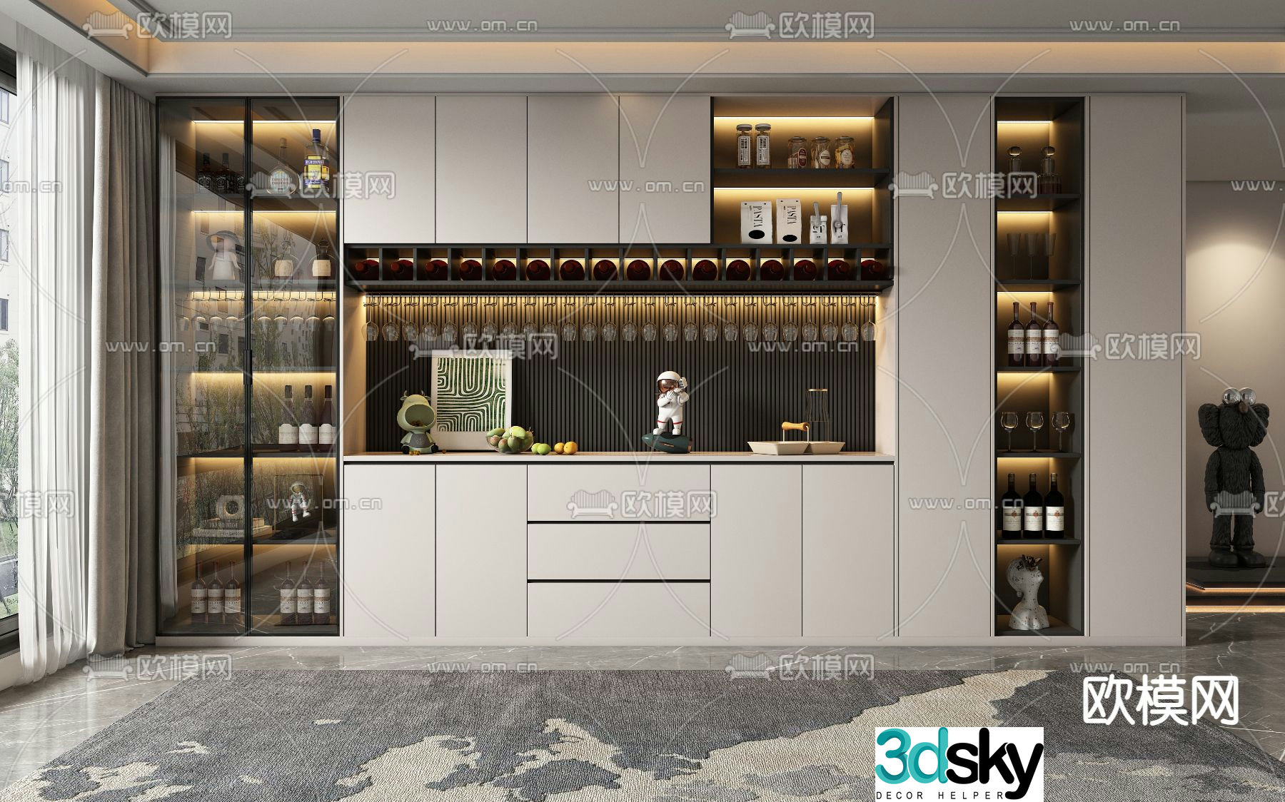 Modern wine cabinet sideboard 3D model