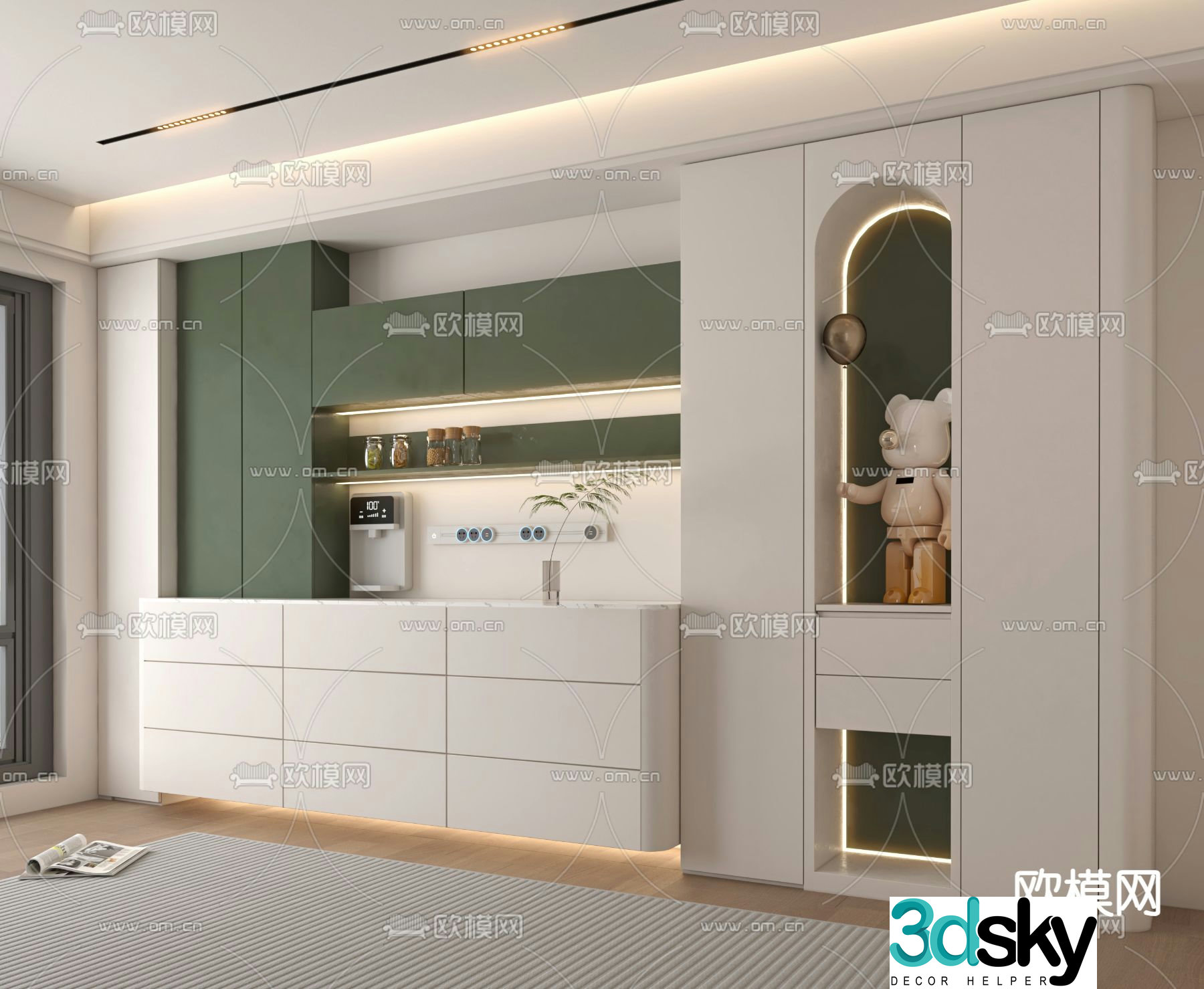 Cream style wine cabinet sideboard 3d model