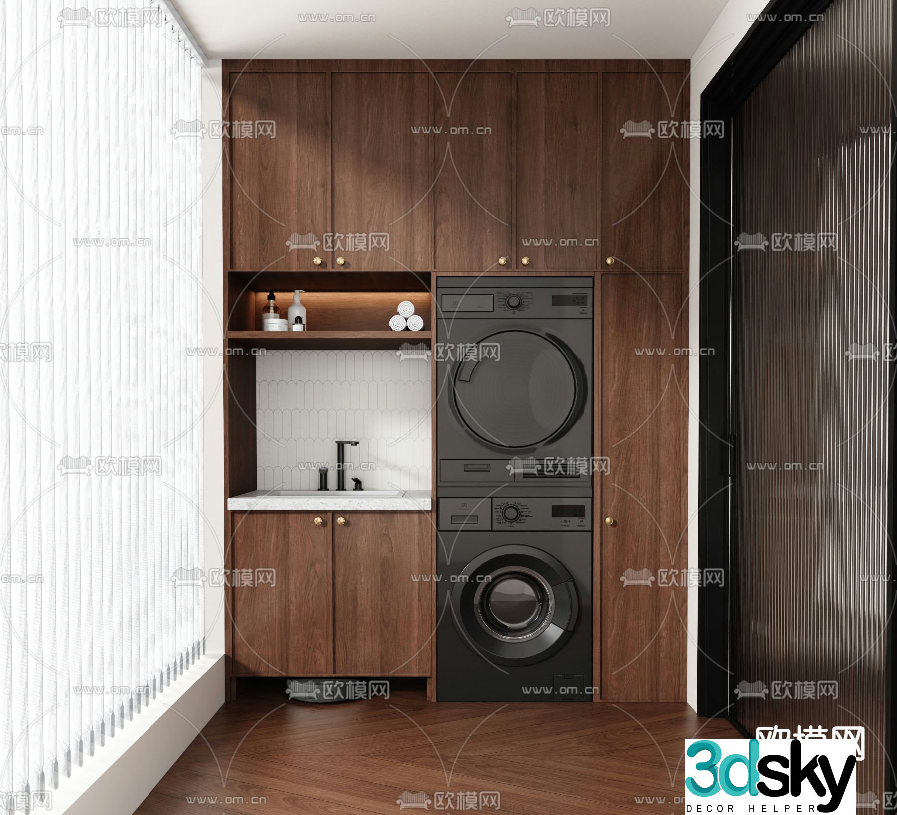 Medieval style balcony cabinet washing machine cabinet 3d model