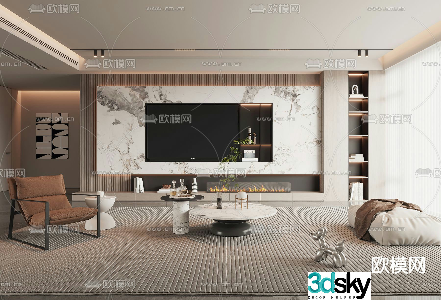 Modern living room TV background 3d model