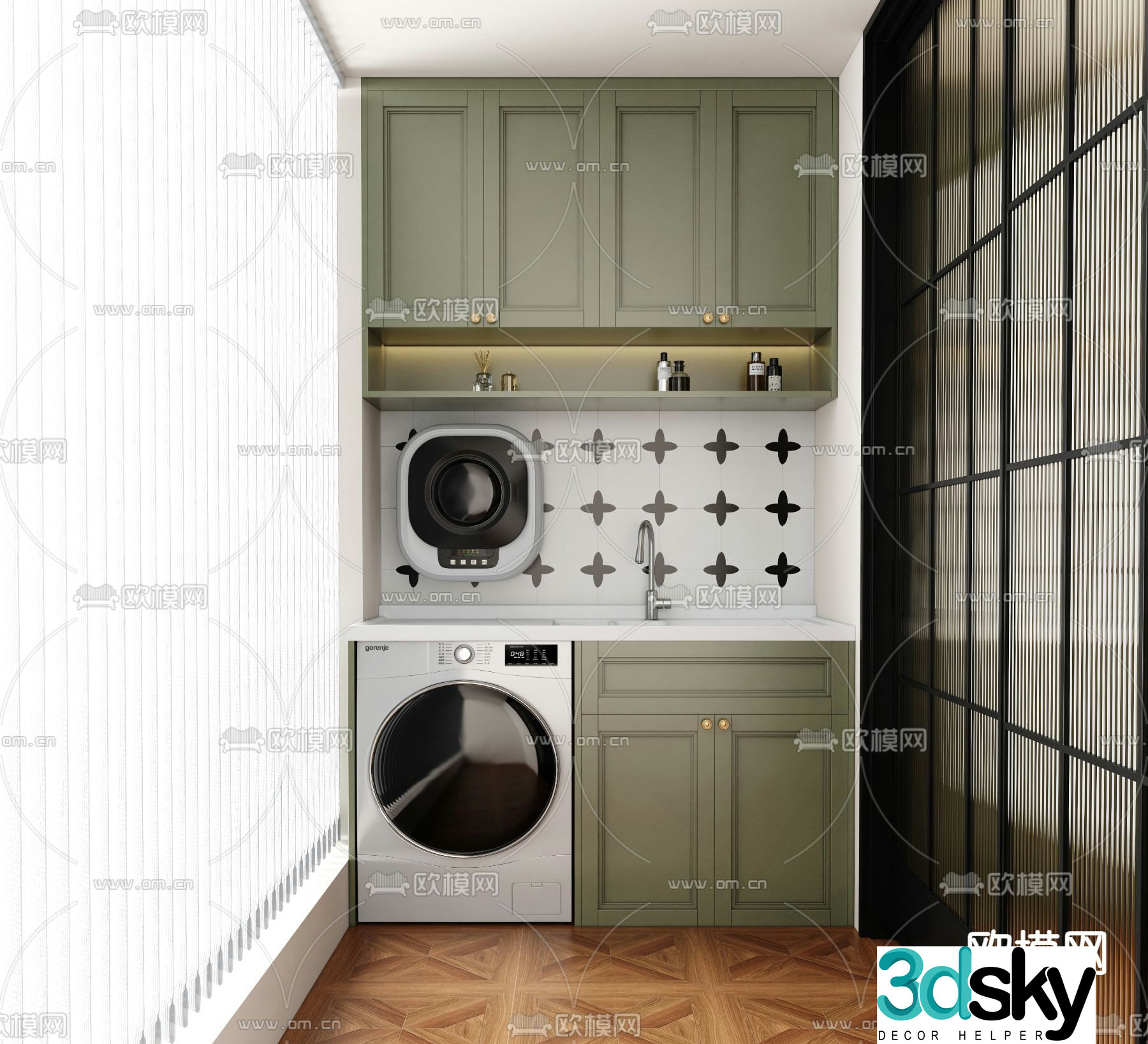 French balcony cabinet washing machine cabinet 3d model