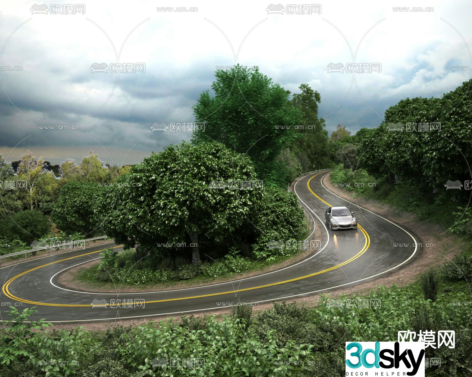 Garden landscape road landscape forest road 3d model