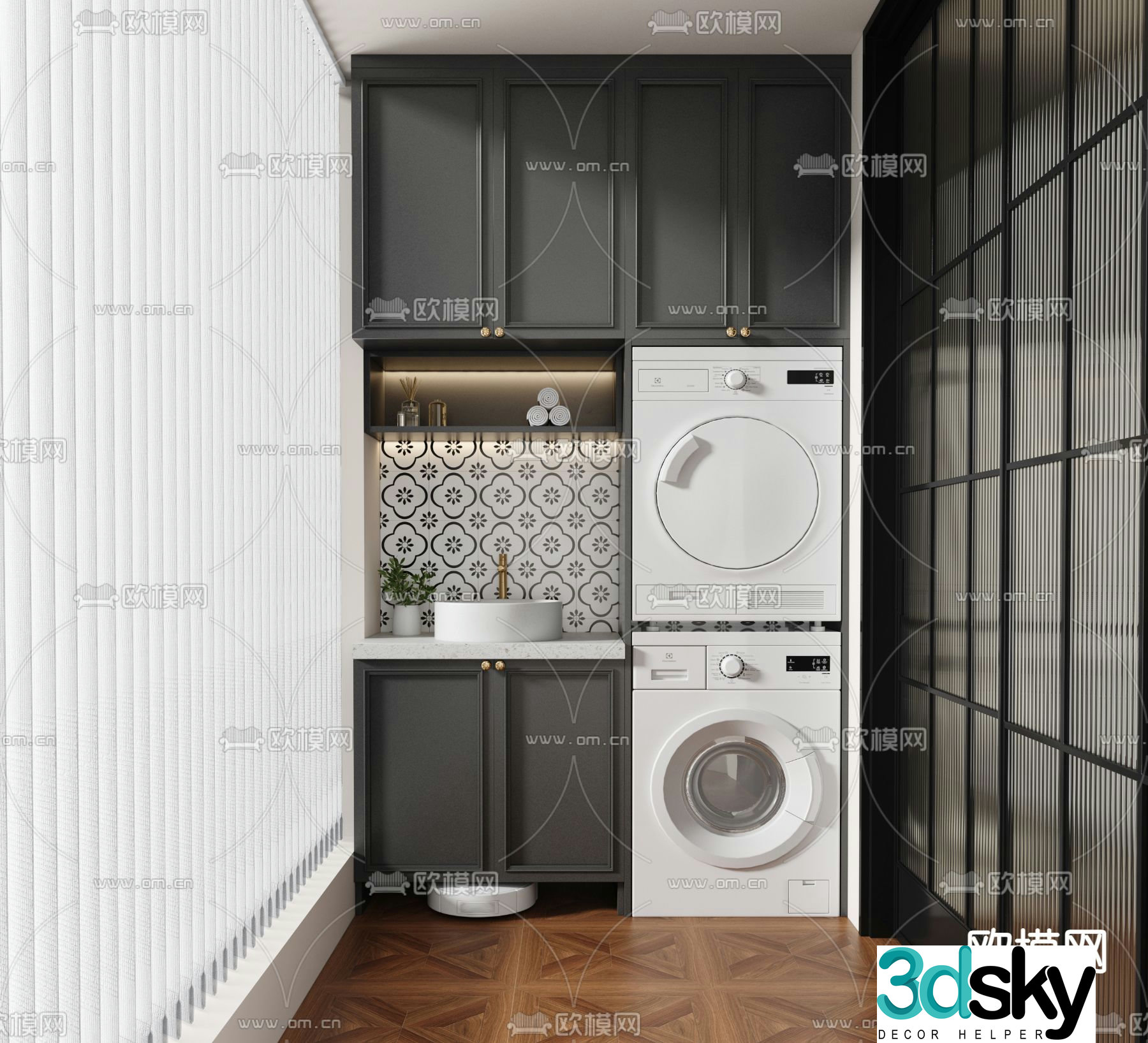 French balcony cabinet washing machine cabinet 3d model