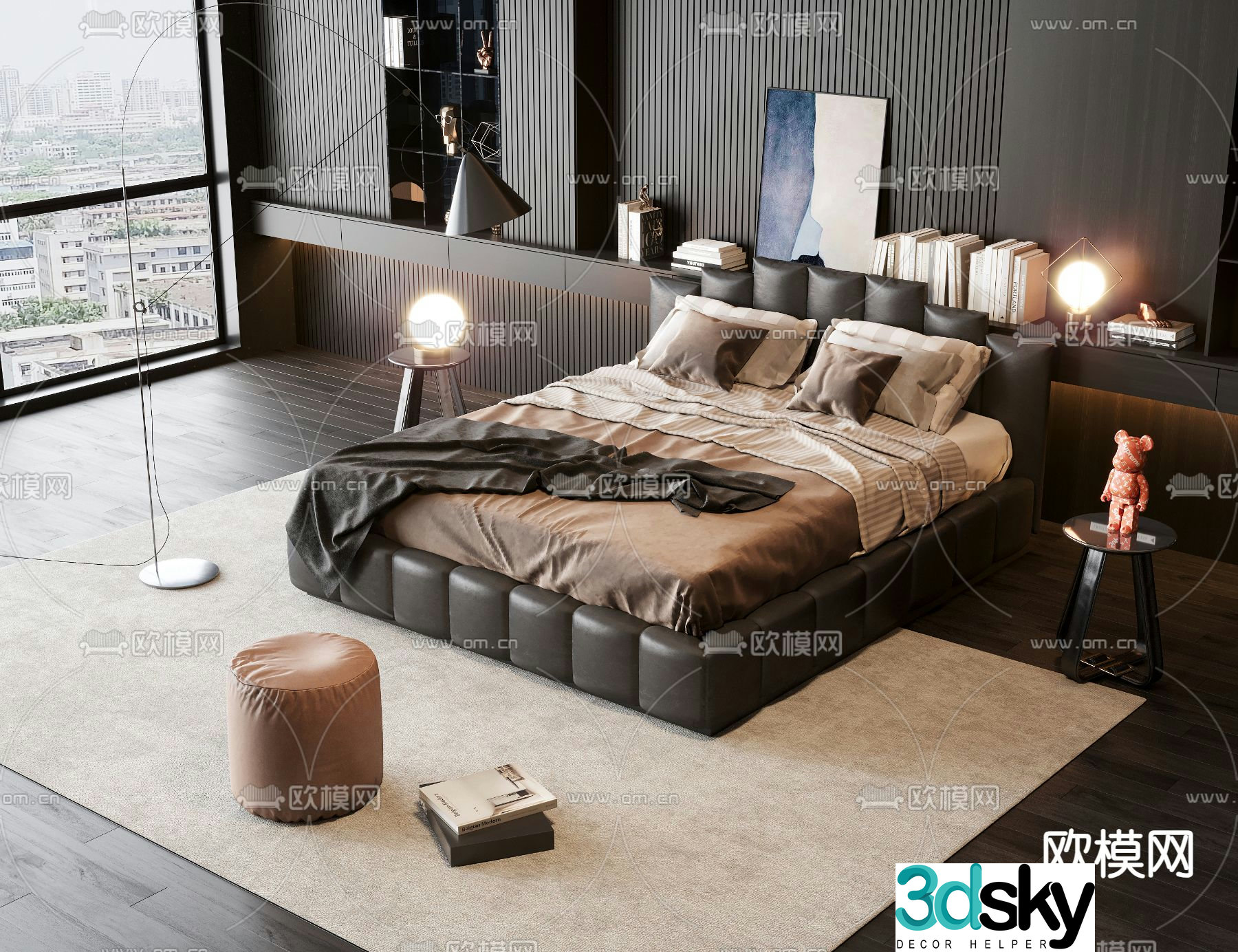 Leather double bed 3d model