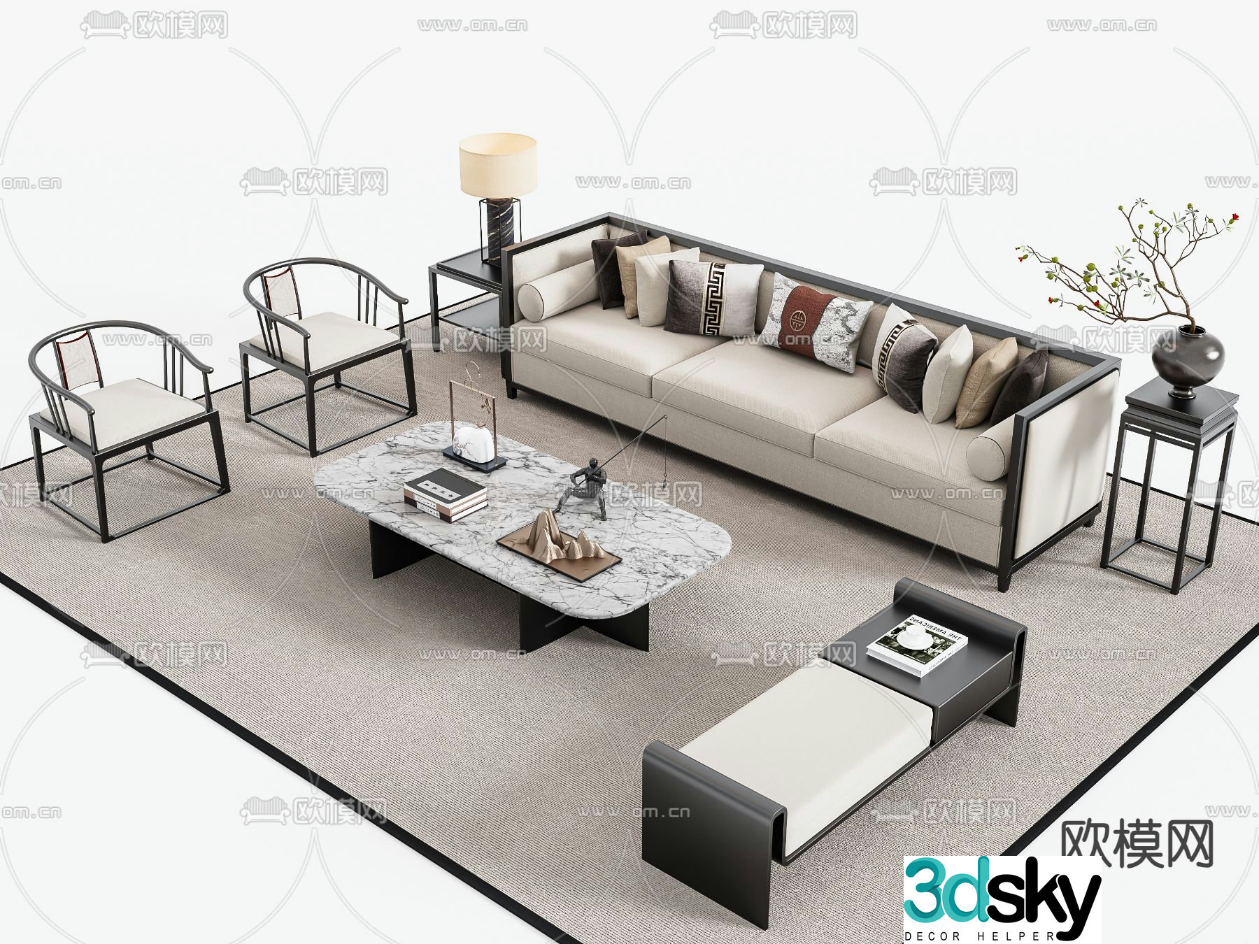 New Chinese style modular sofa 3d model