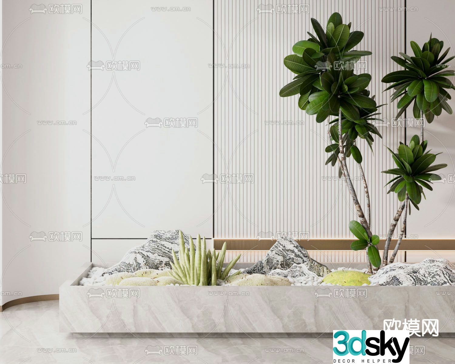 Rockery sketch tree pond landscape 3d model