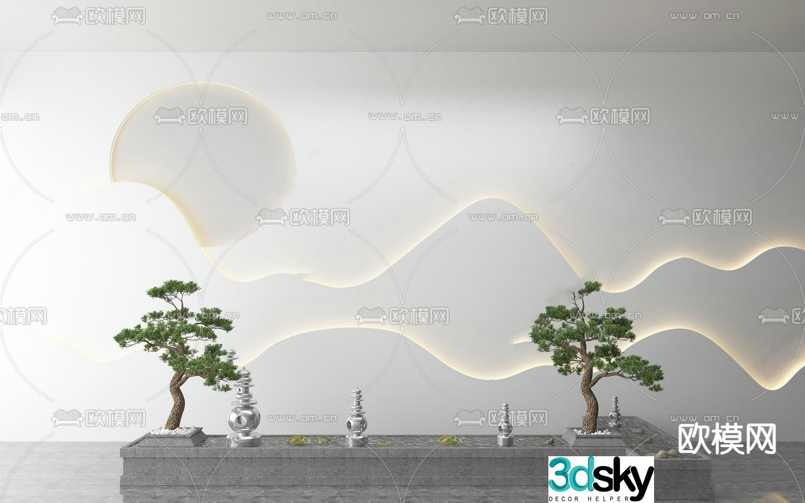 New Chinese style rockery waterscape sketch 3D model