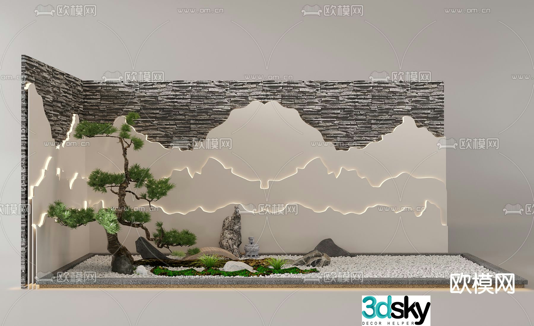 Indoor landscape plant landscaping rockery background wall 3D model