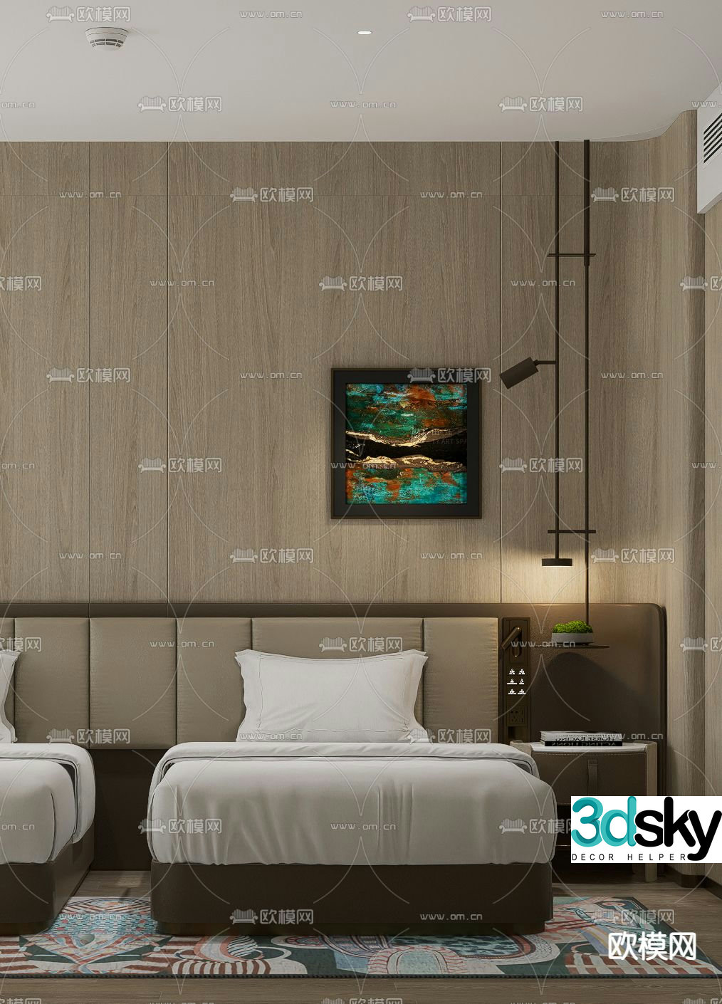 Bedside chandelier world famous paintings single bed 3d model