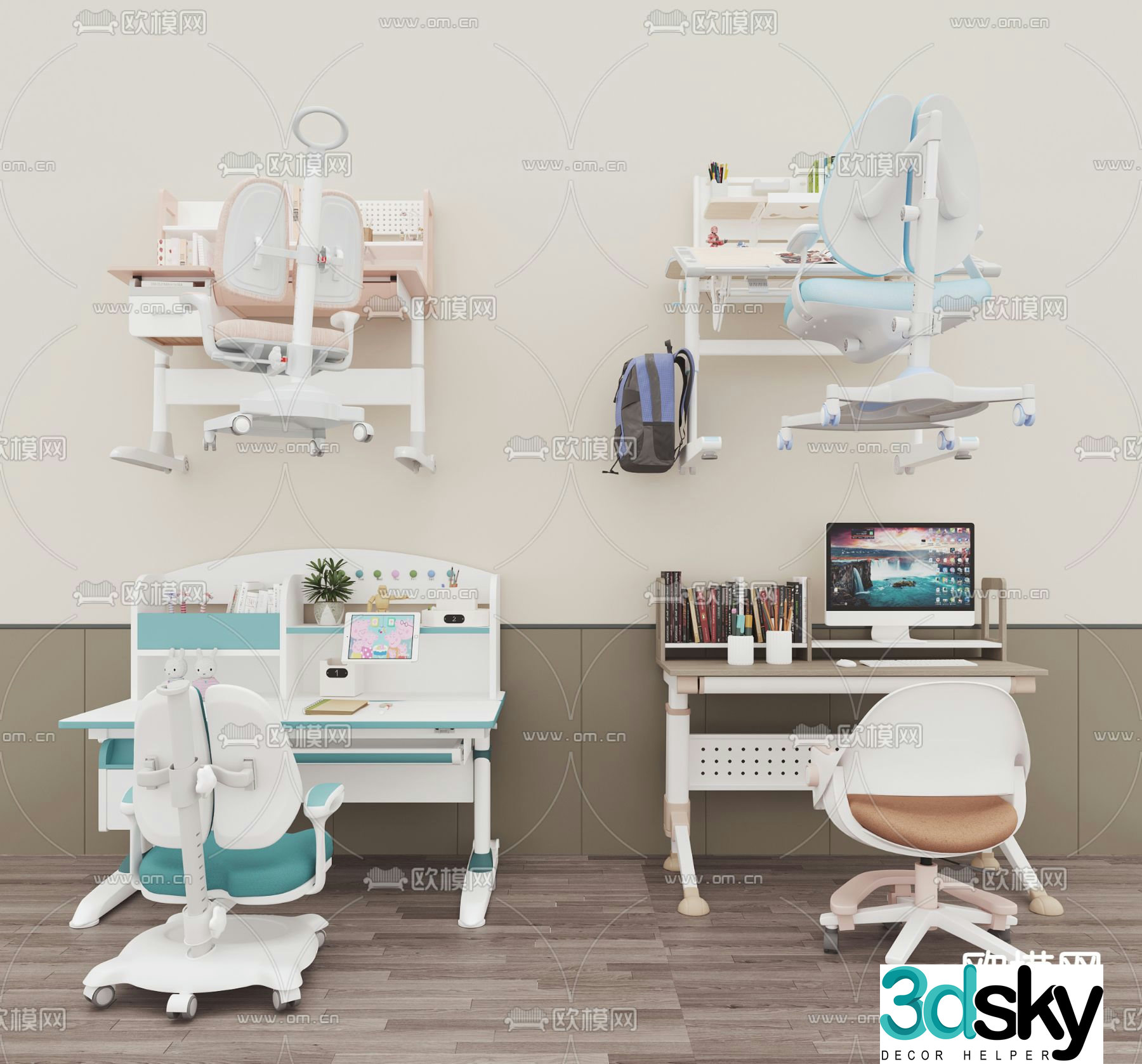 Children’s desk study table lift table 3d model