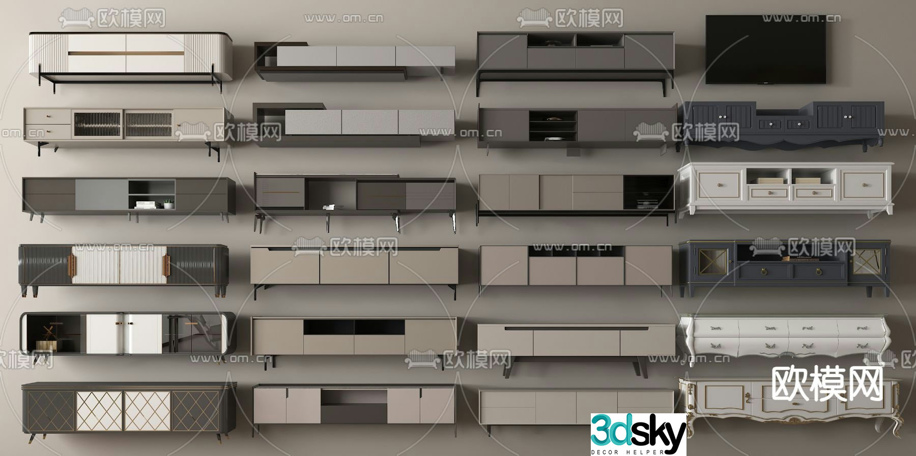 Simple European TV cabinet American TV cabinet 3D model