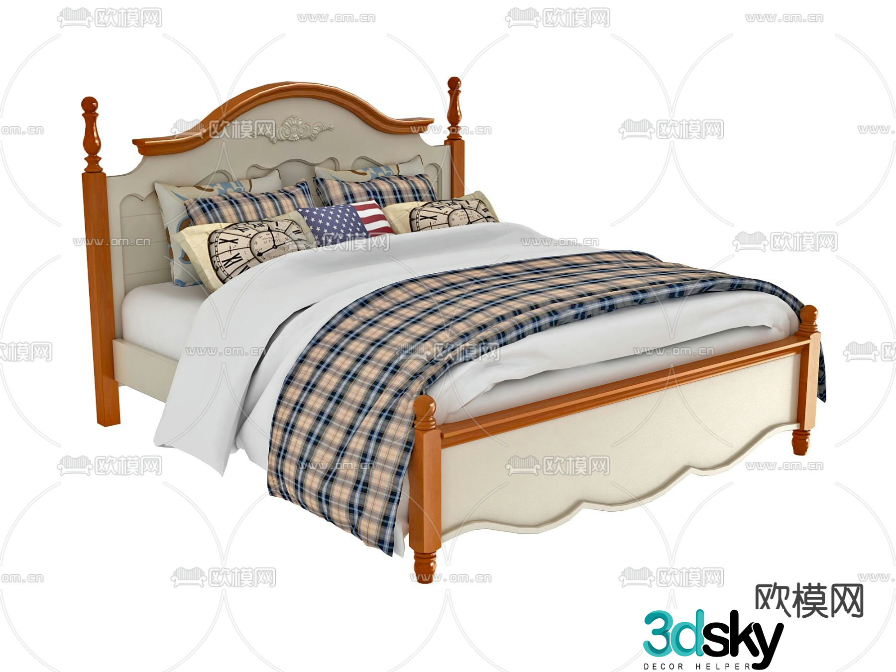 French double bed American double bed 3d model