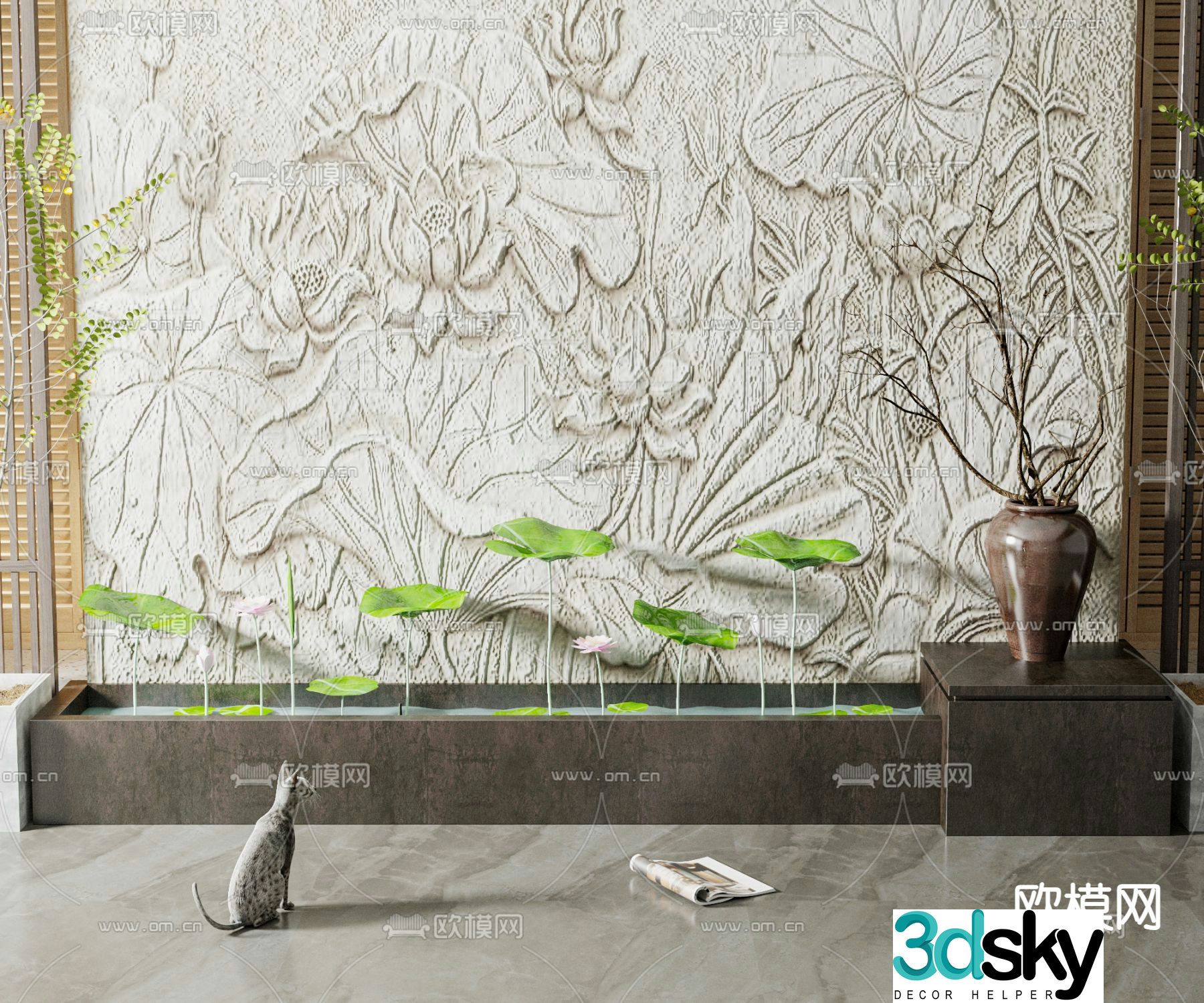 New Chinese style lotus pond lotus sketch 3D model