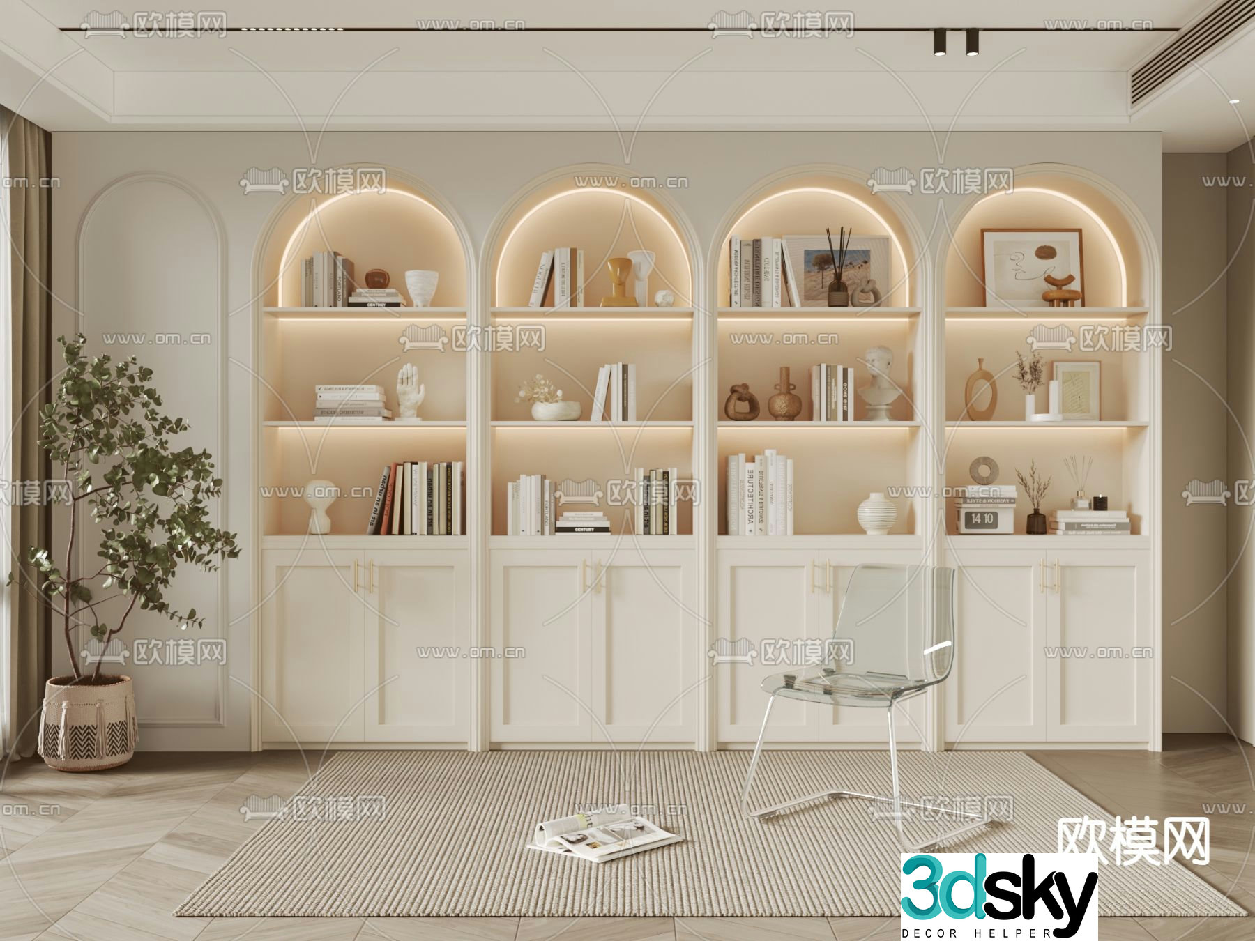 French bookcase display case 3d model