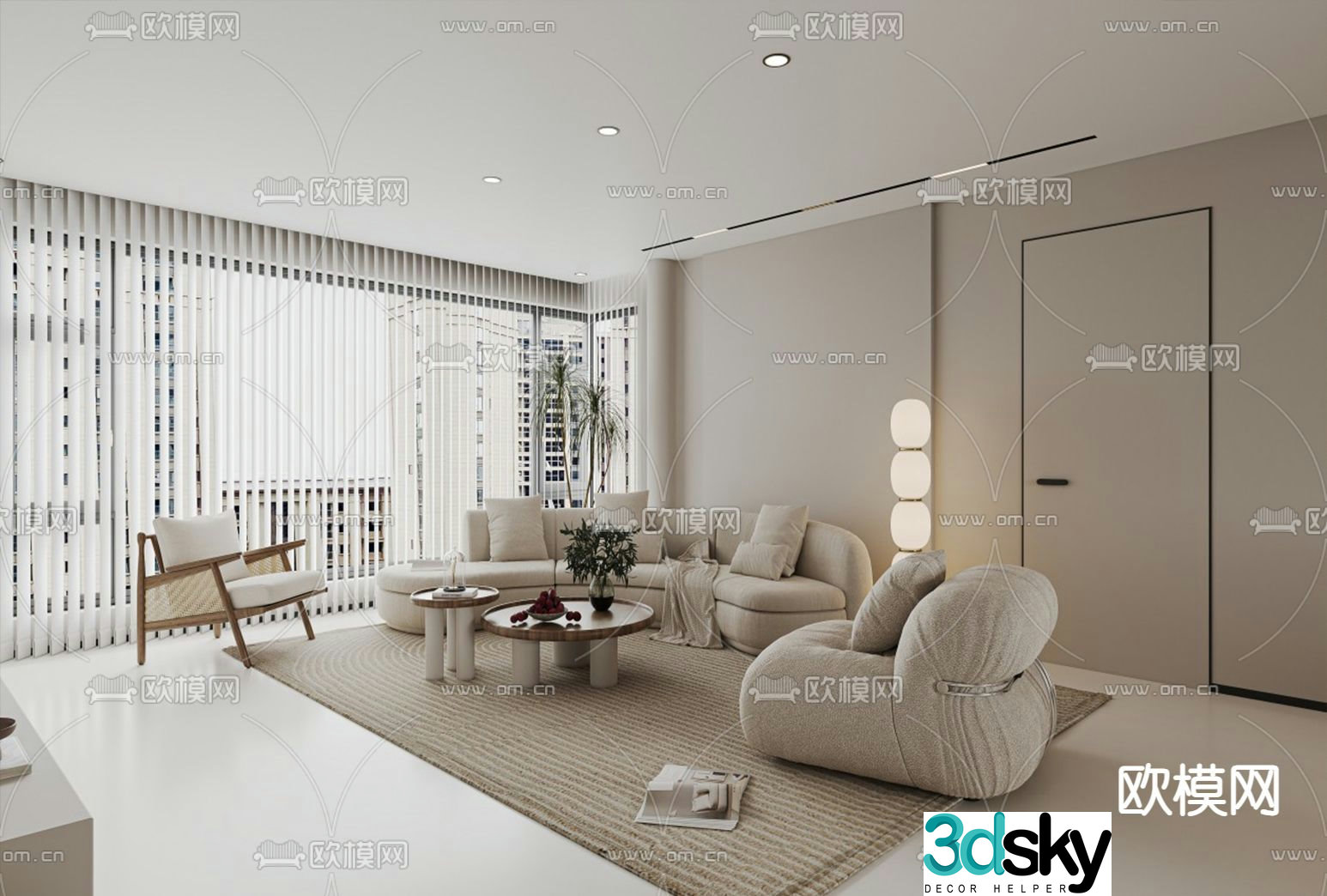 Modern living and dining room 3d model