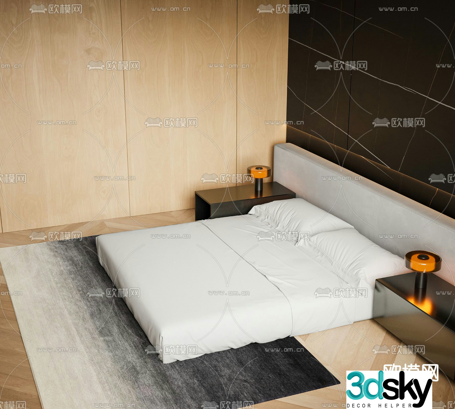 Wabi-sabi double bed 3d model