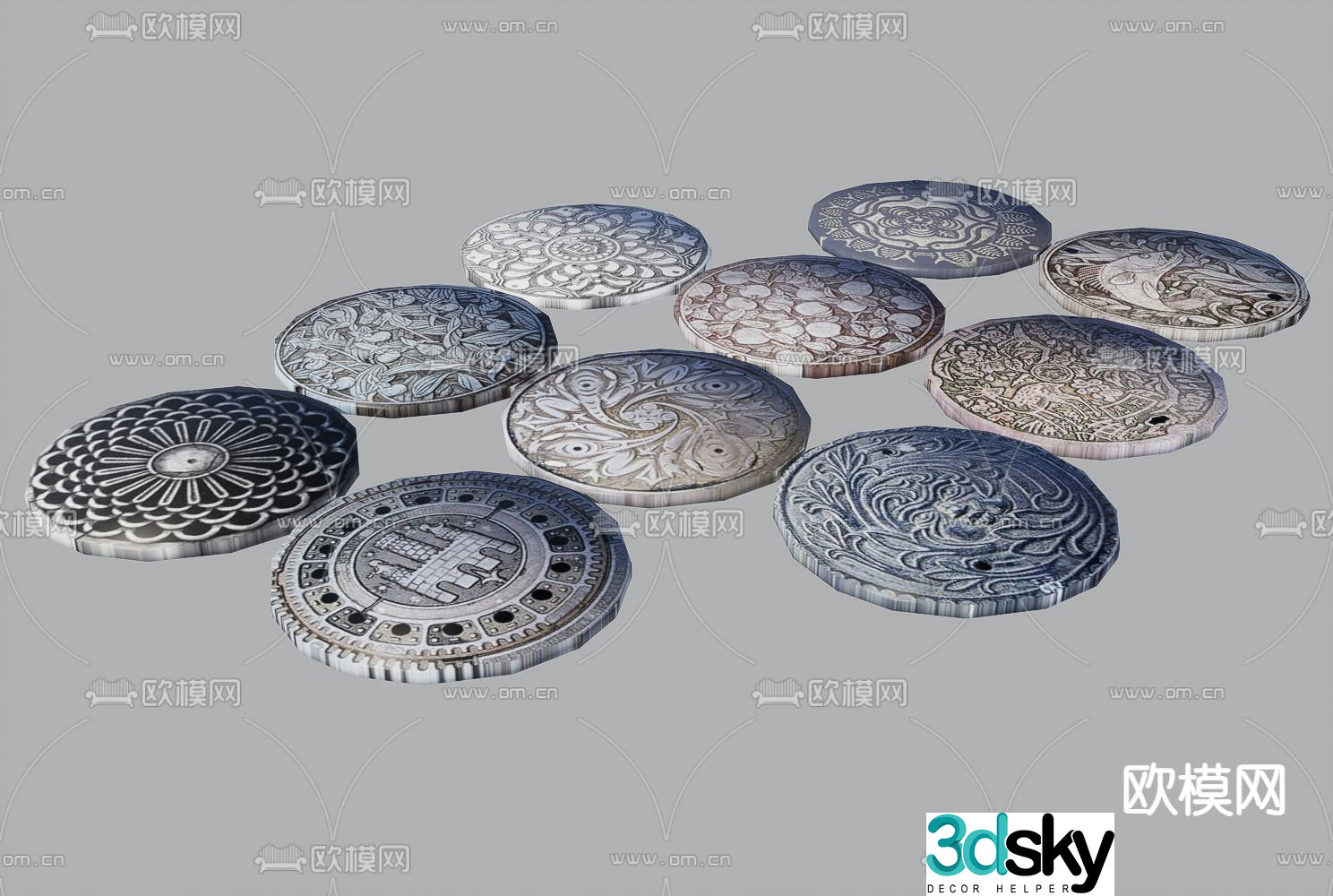 Ancient manhole cover, drainage manhole cover, sewer 3d model