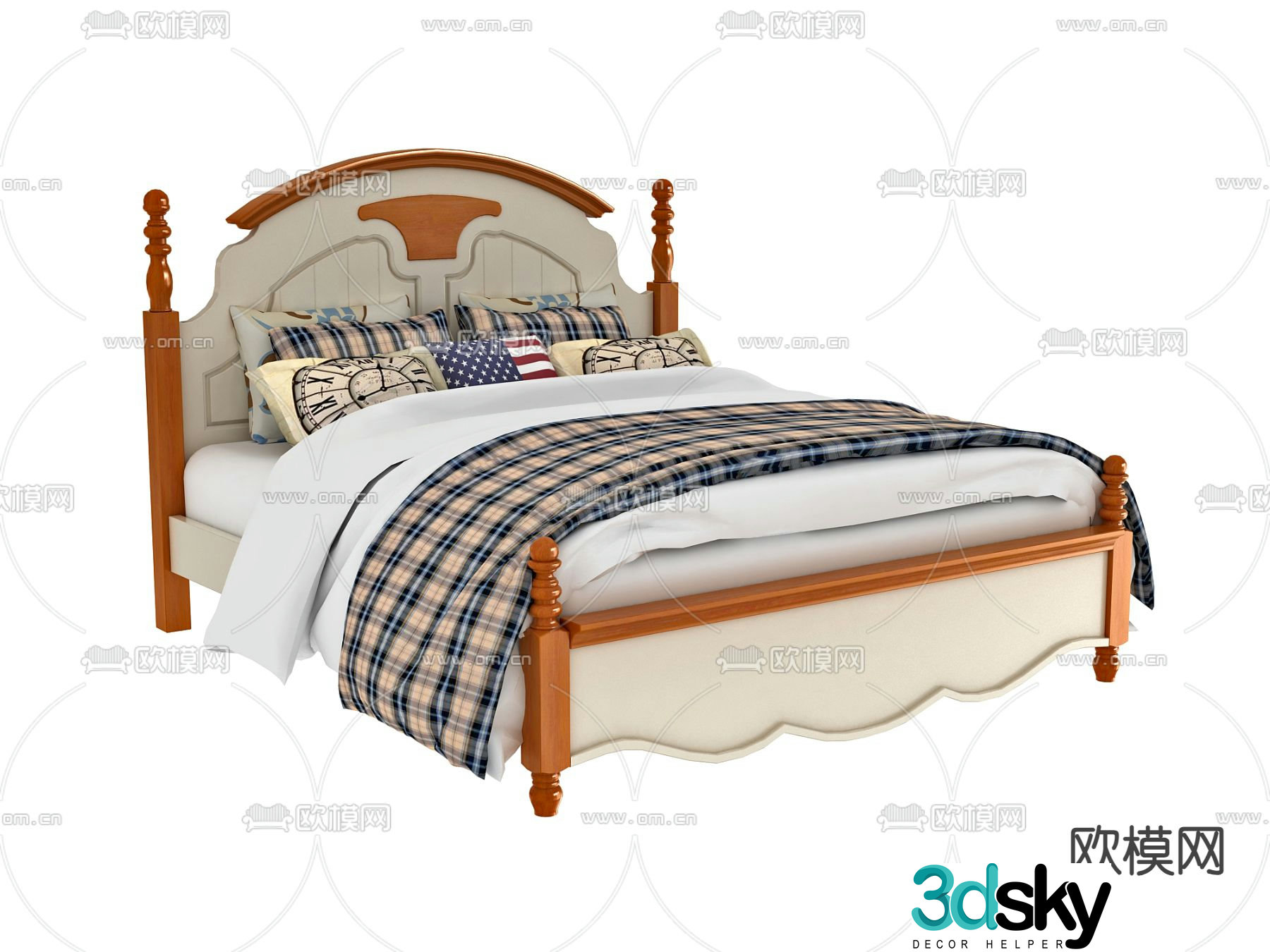 French double bed American double bed 3d model