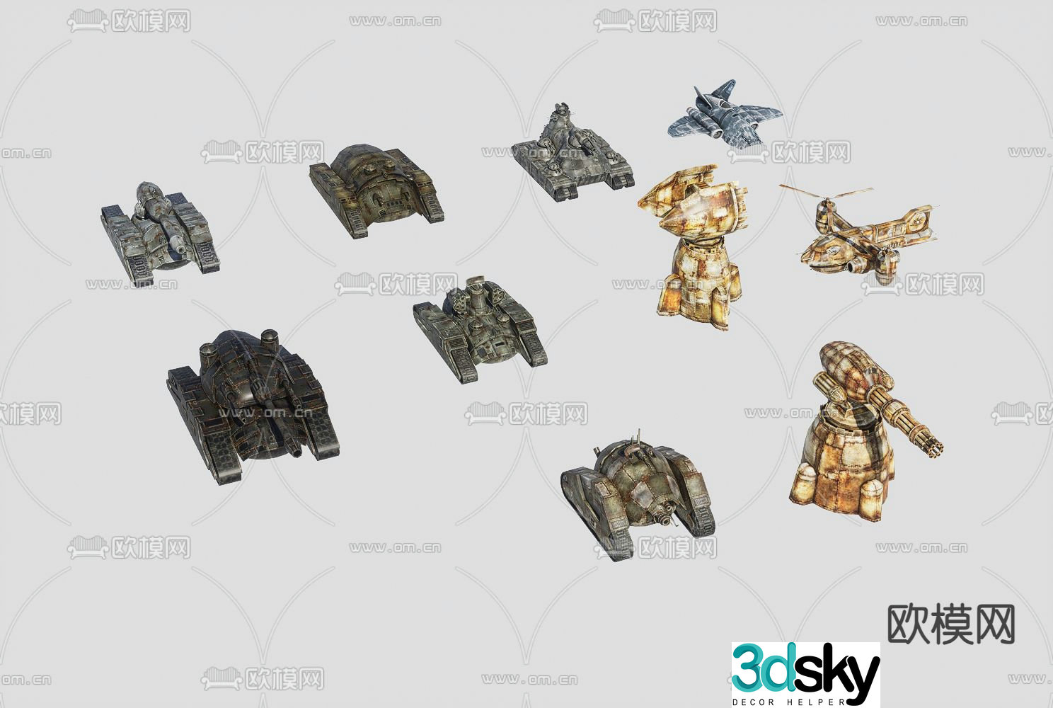 Tank Armored Vehicle Gun Truck Fighter Helicopter 3d model