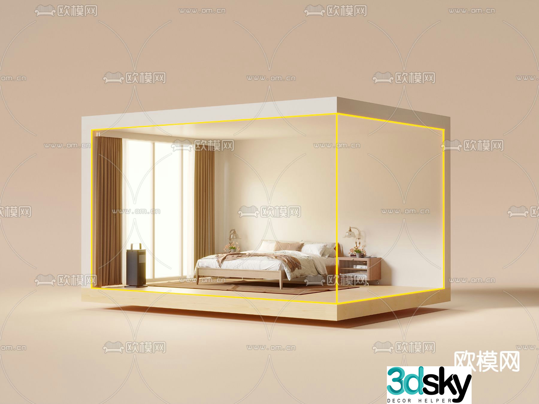 Japanese style double bed 3d model