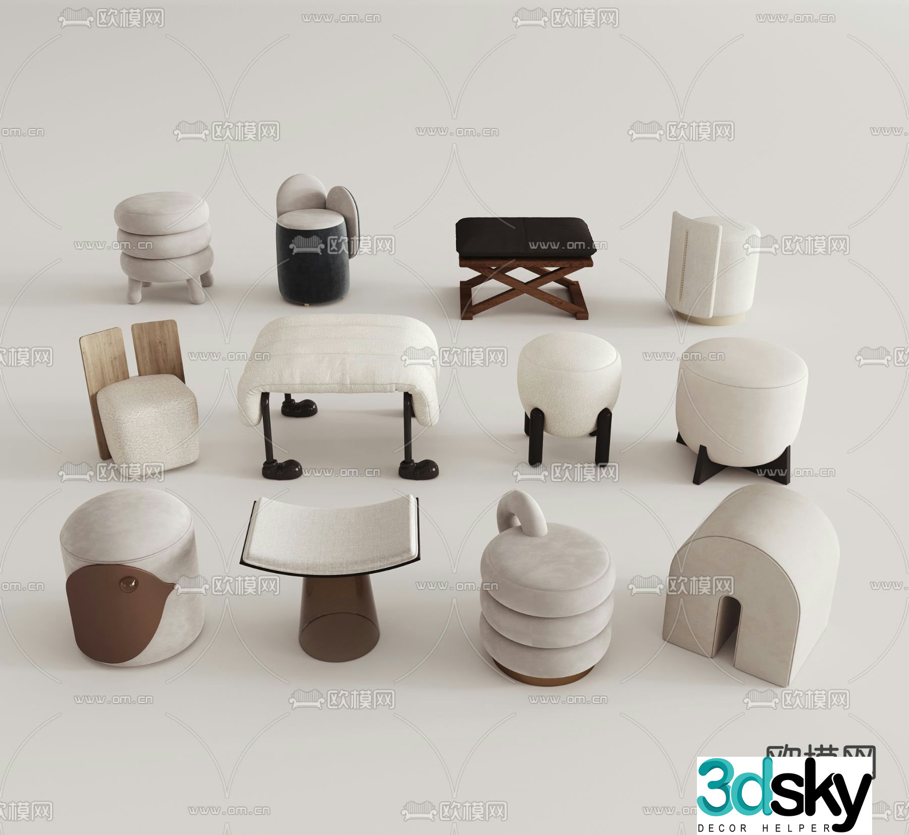 Stool sofa stool low stool shoe changing stool 3D model