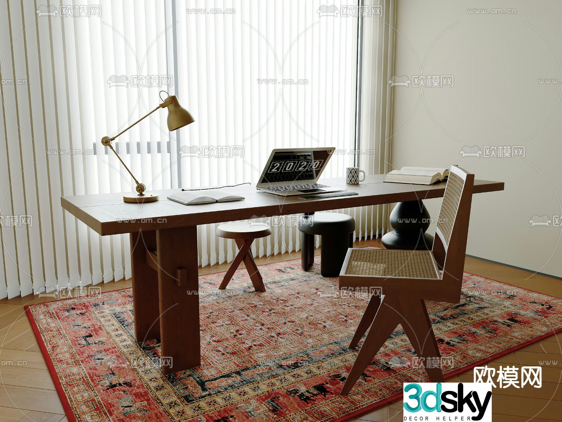 Medieval style desk writing desk computer desk 3d model