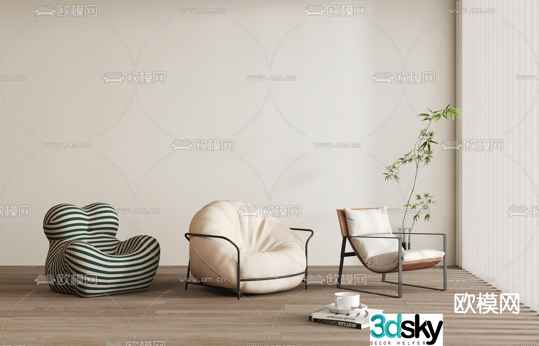 Beanbag sofa fabric single sofa leisure chair 3d model