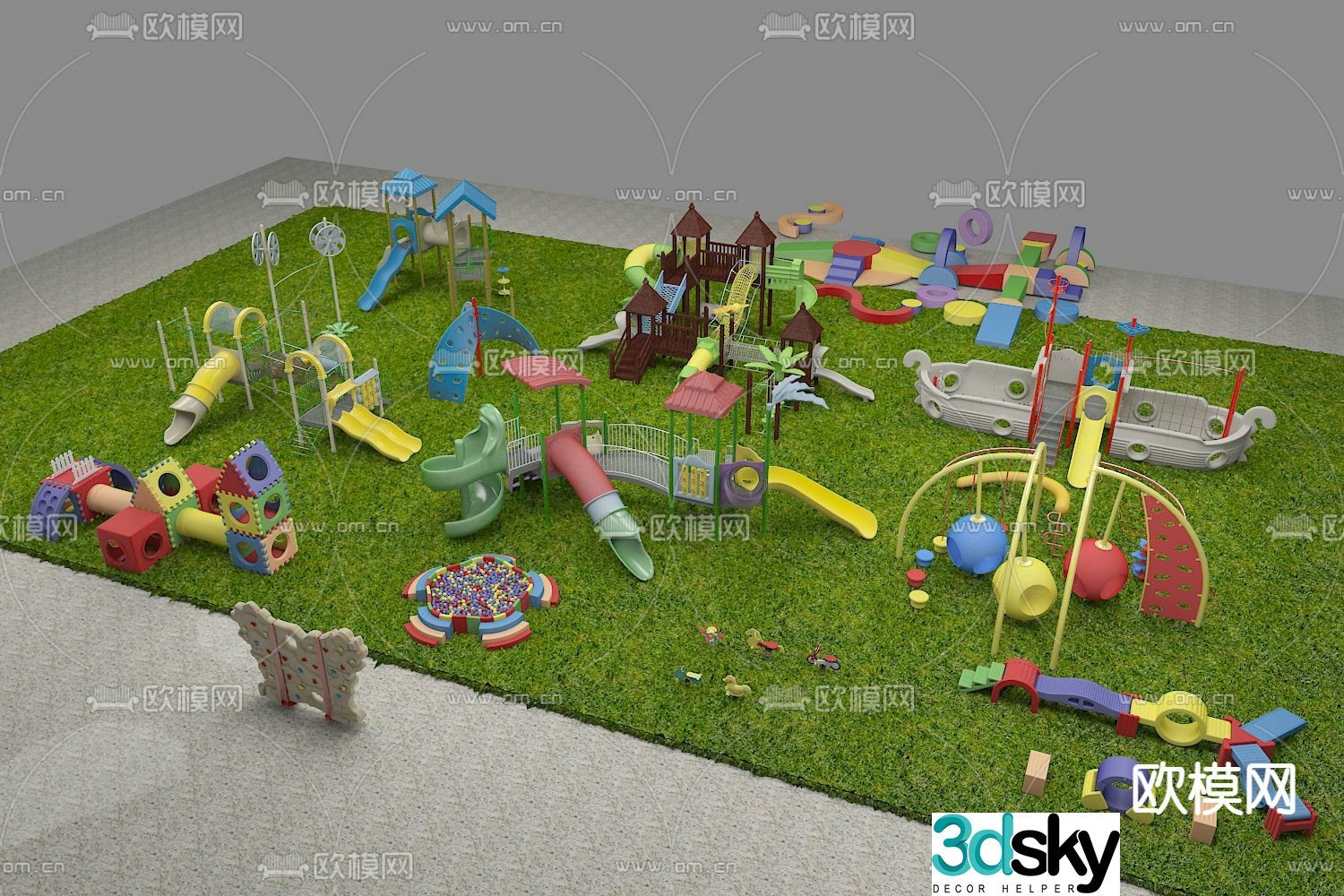 Amusement equipment slide ocean pool building block house 3d model
