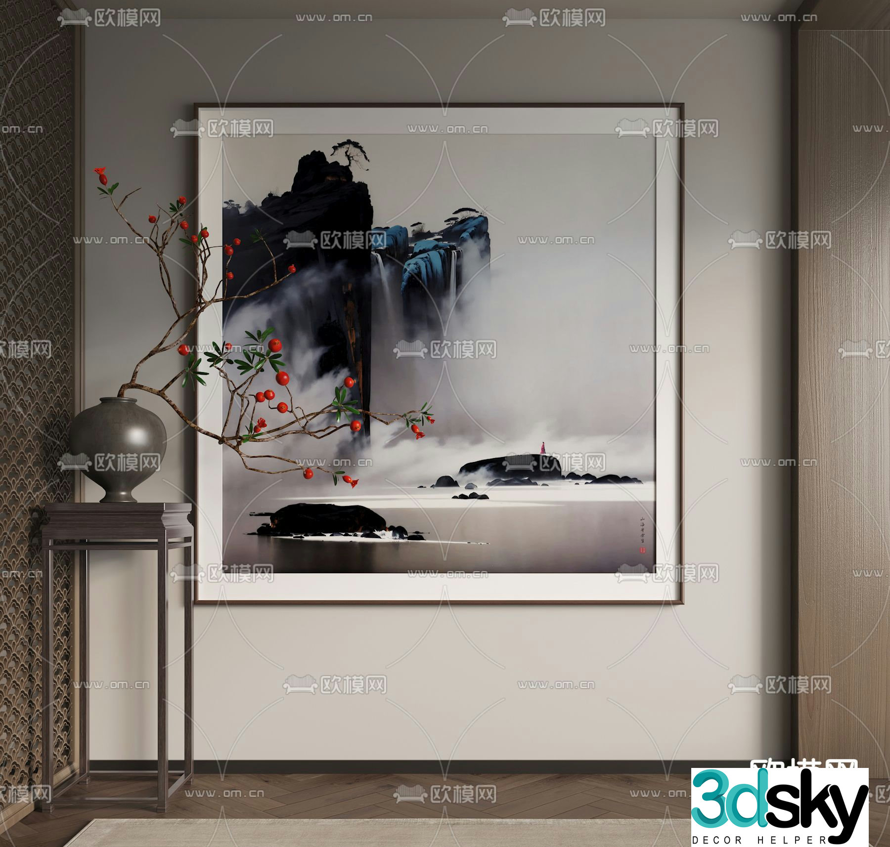 New Chinese style decorative painting landscape painting ink painting 3d model