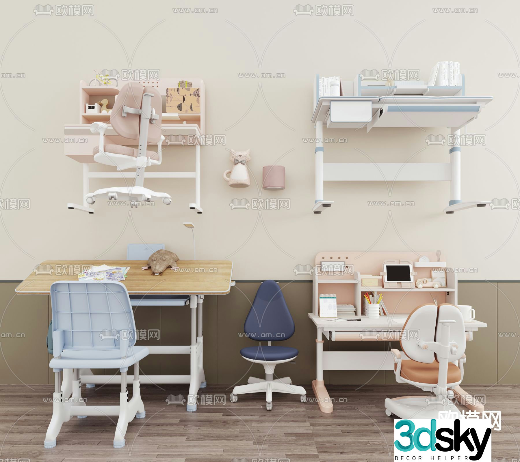 Children’s desk study table lift table 3d model