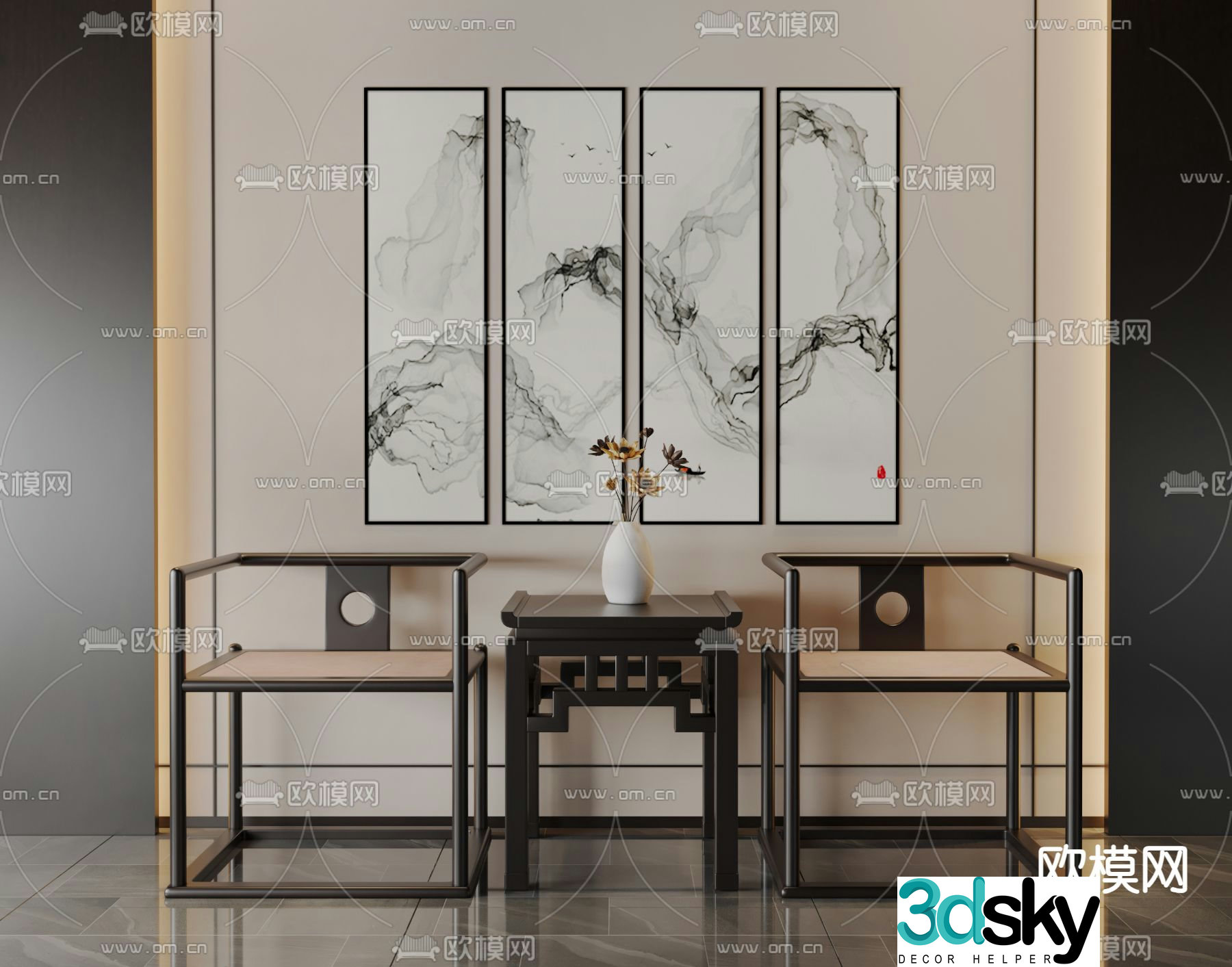 New Chinese style chair Taishi chair 3d model