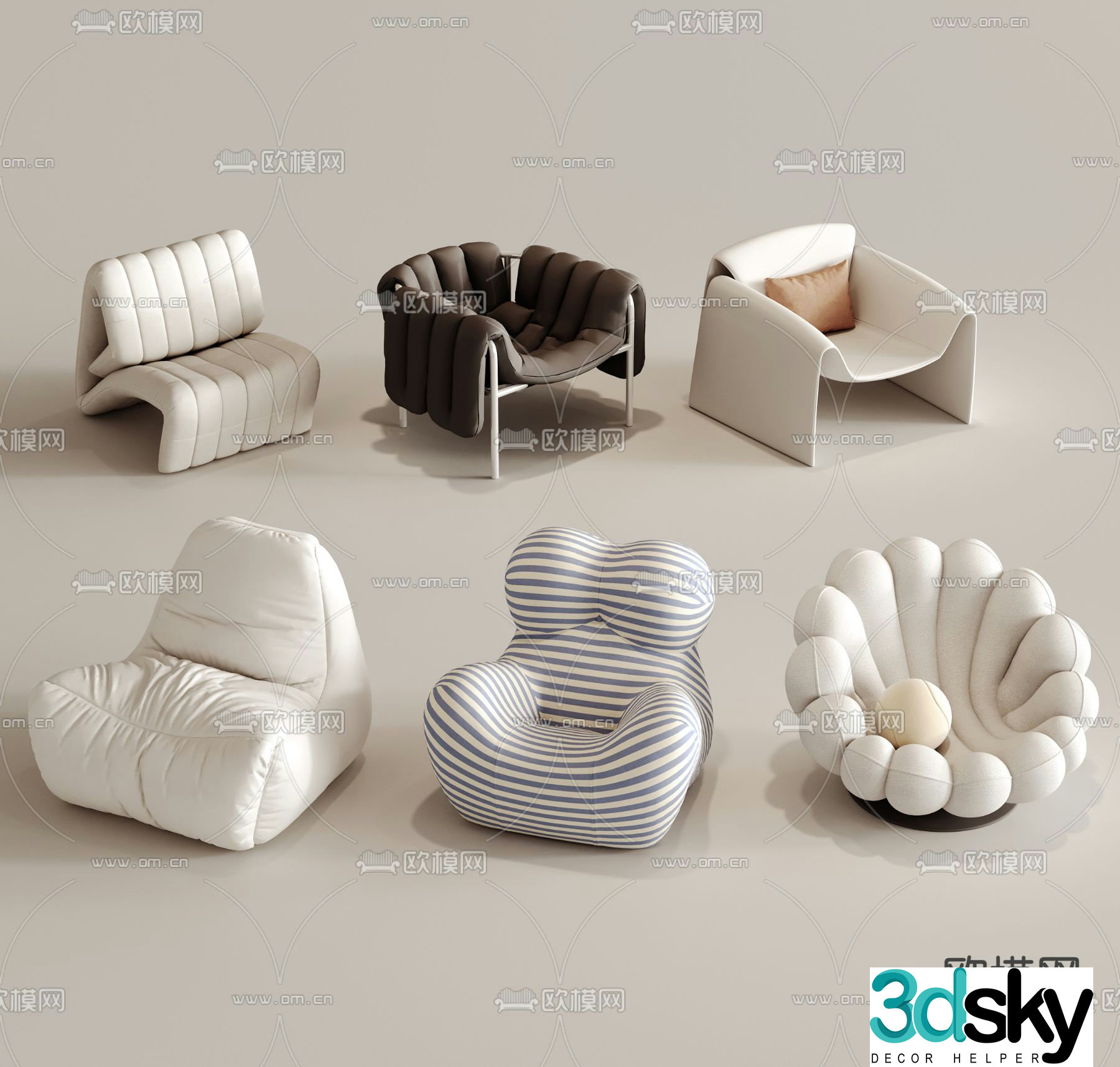 Beanbag sofa fabric single sofa leisure chair 3d model