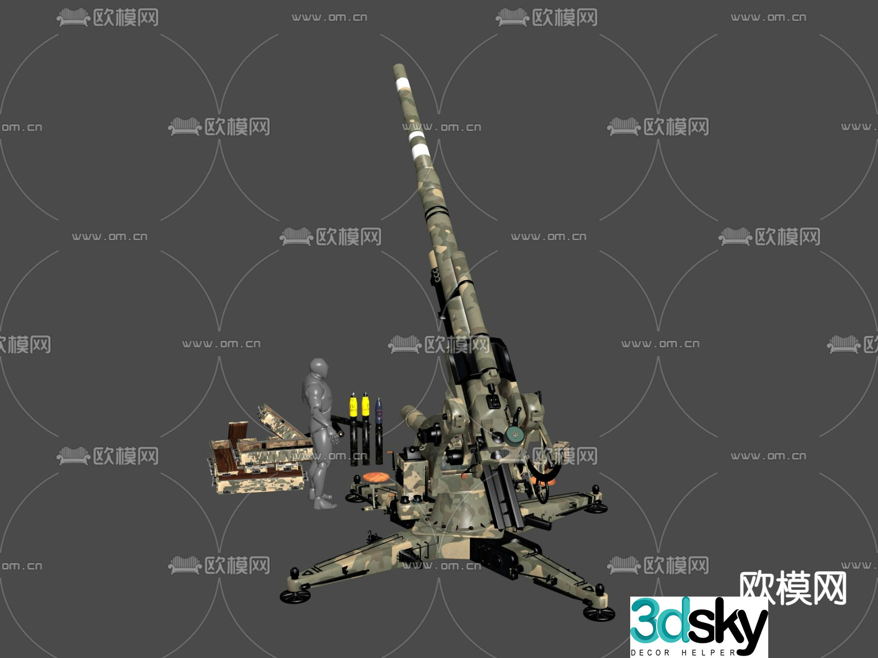 anti-aircraft gun mortar magazine bullet 3d model