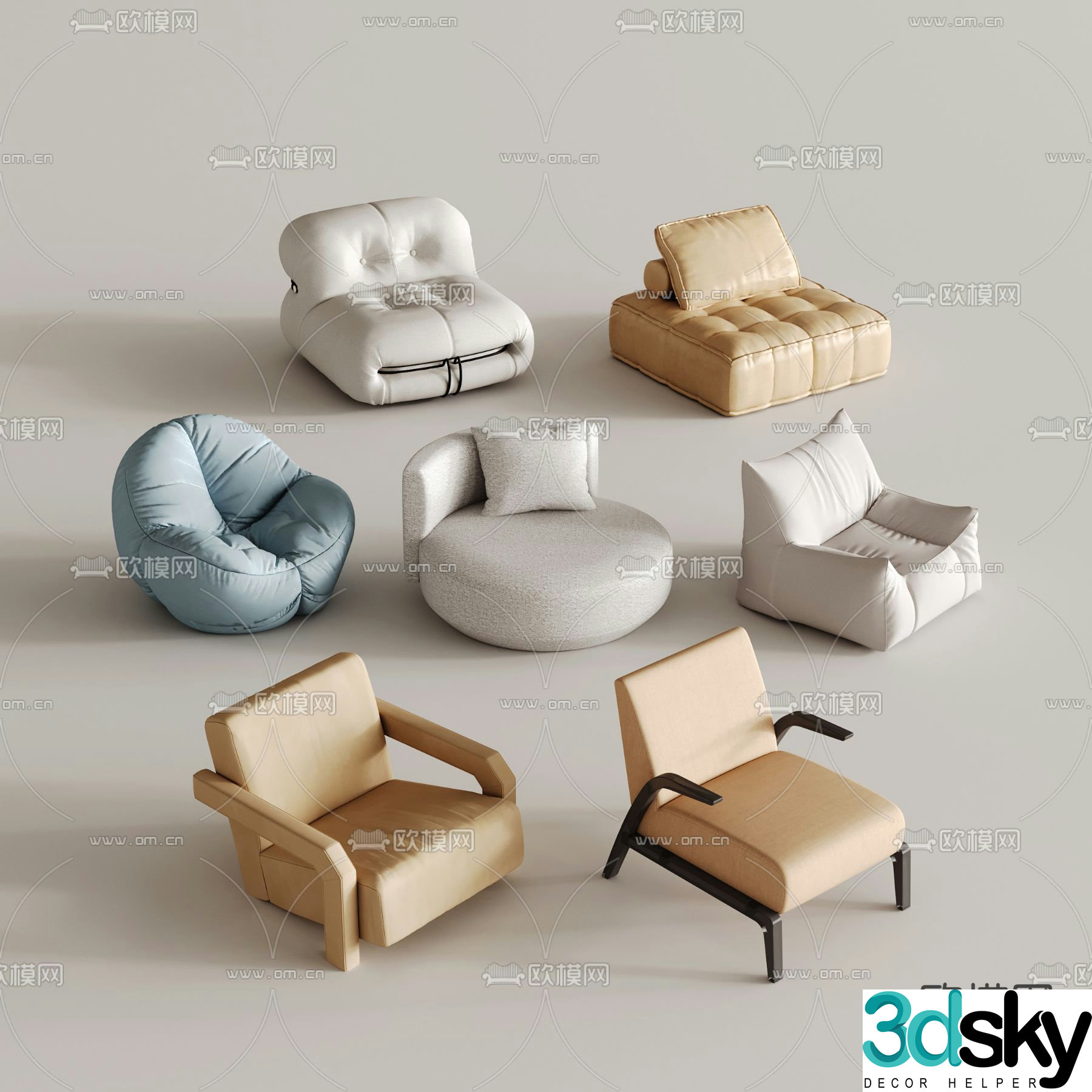 Beanbag sofa fabric single sofa leisure chair 3d model