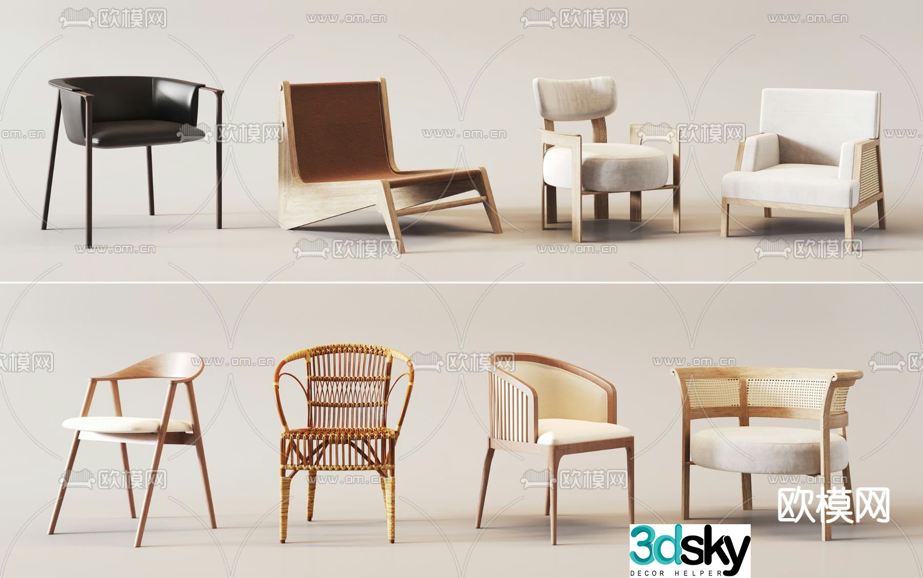 Wabi-sabi chair dining chair single chair 3d model