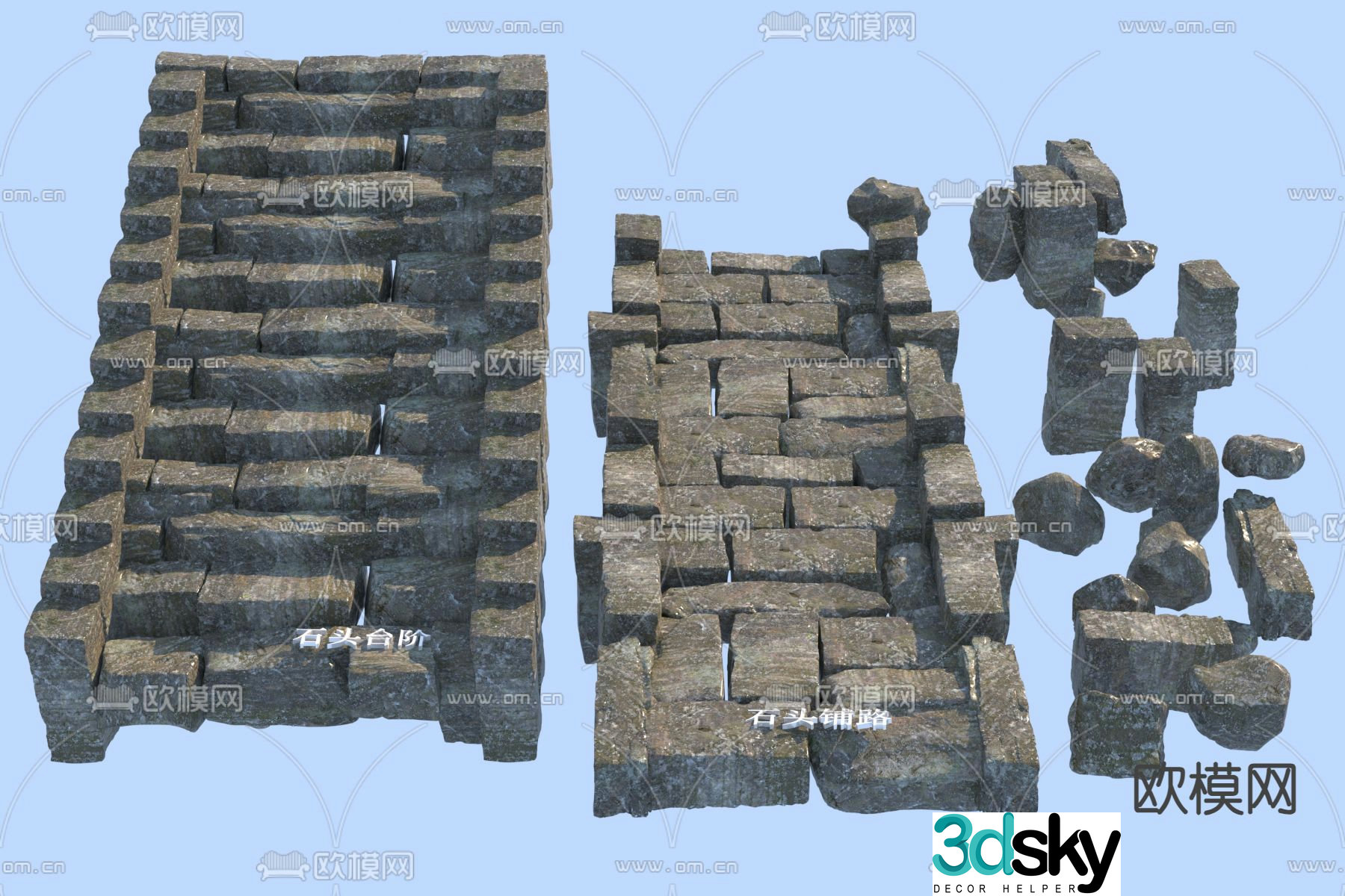 Stone path steps bluestone slab stone 3d model
