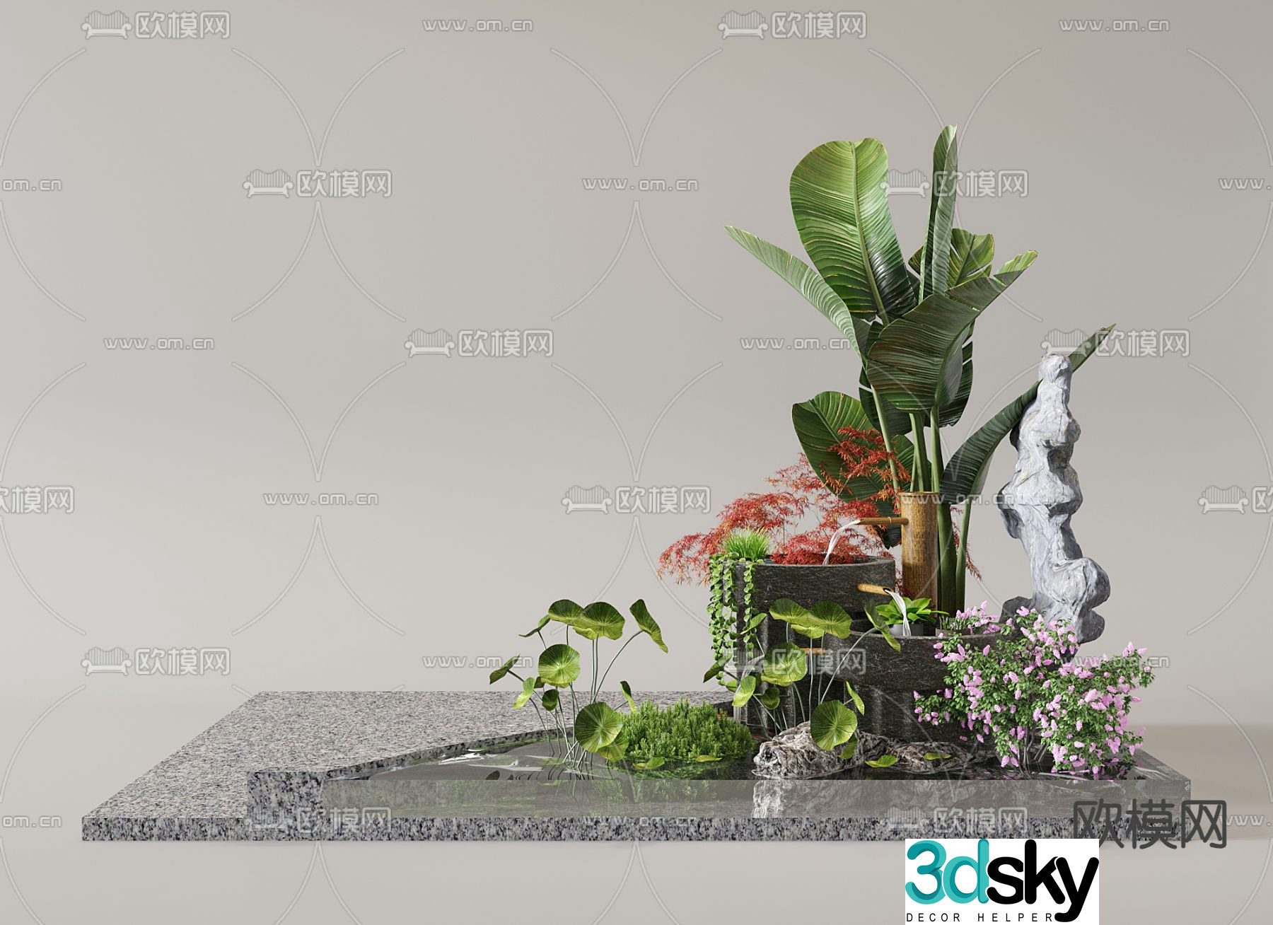 Courtyard landscape pool sketch 3d model