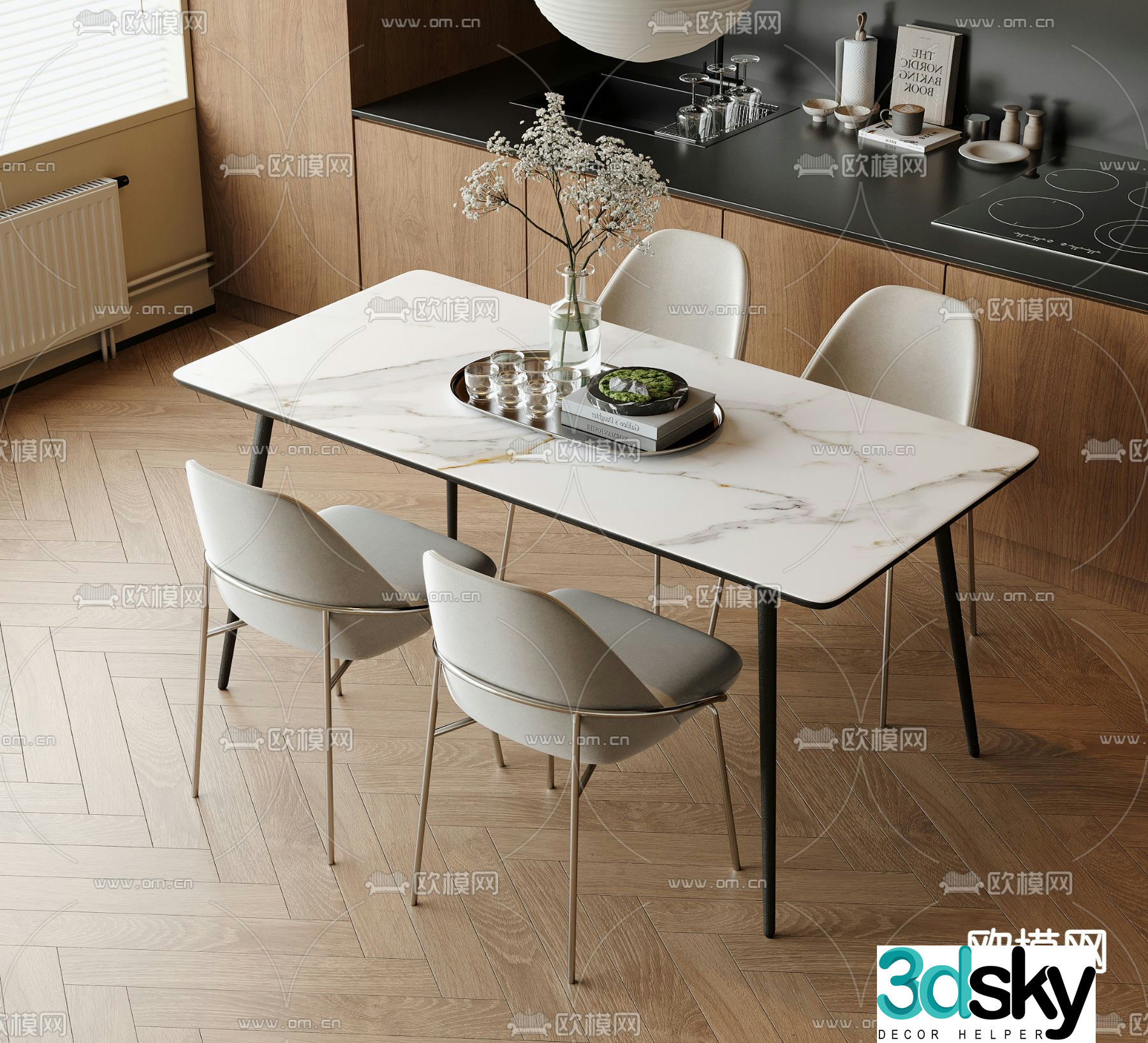 Bar dining table and chairs slate dining table 3d model