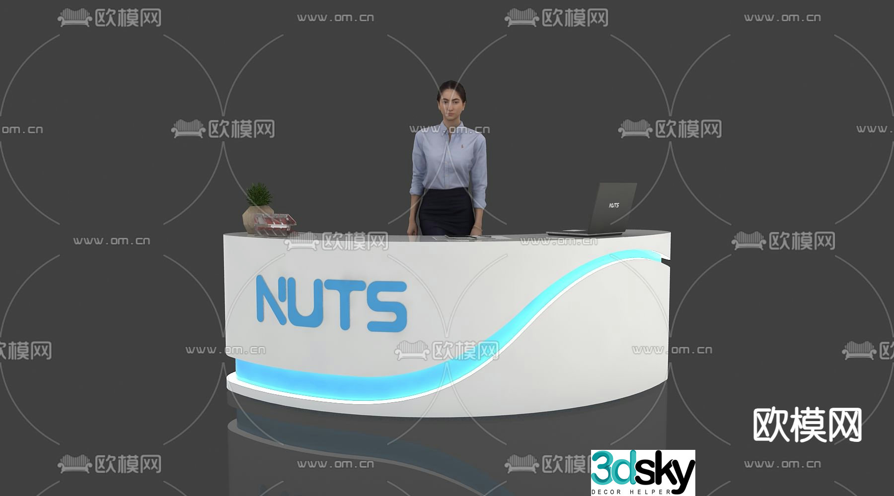 Modern reception desk front desk service desk information desk 3d model