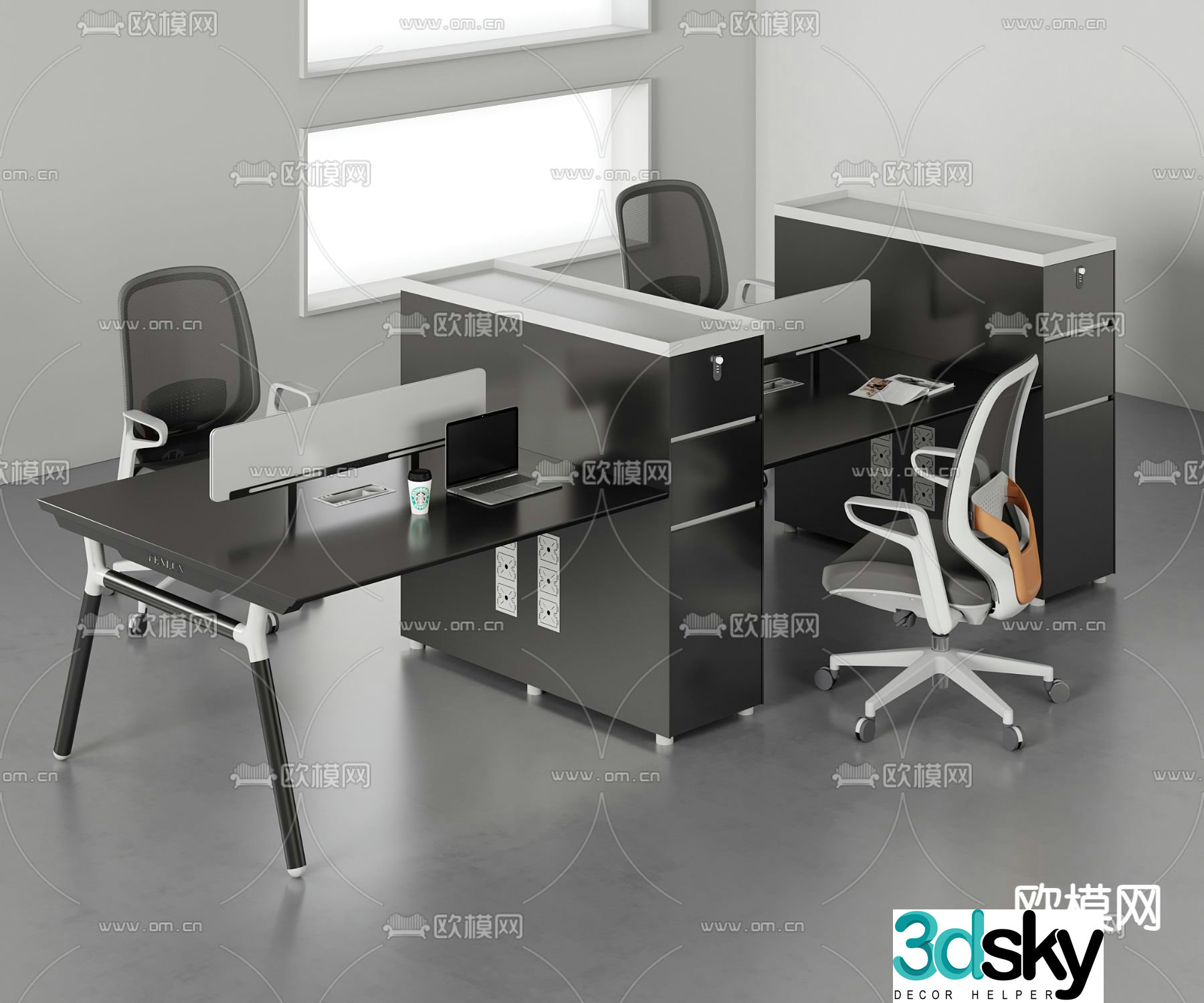 Card space desk work station post 3d model