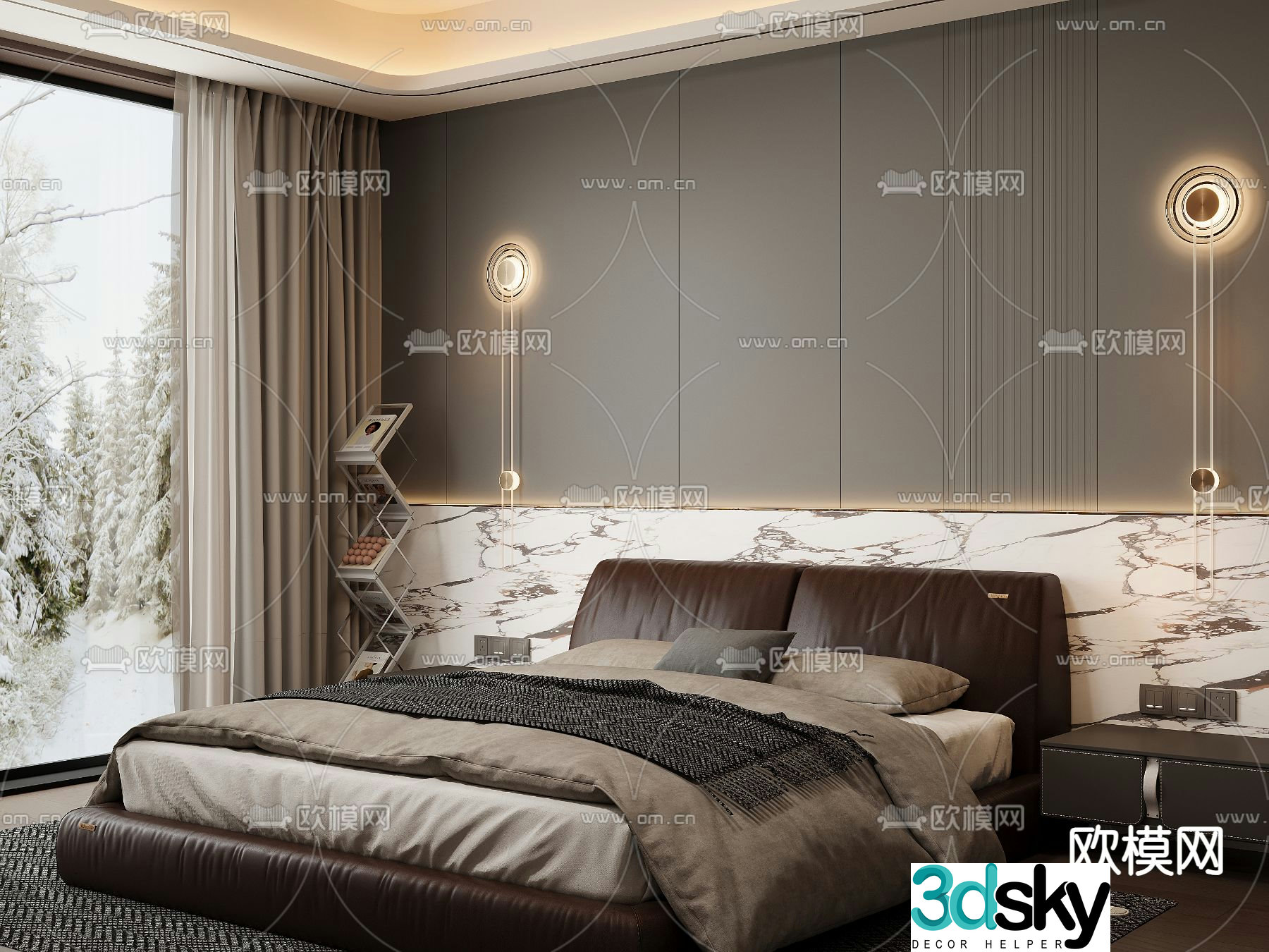Modern double bed 3d model