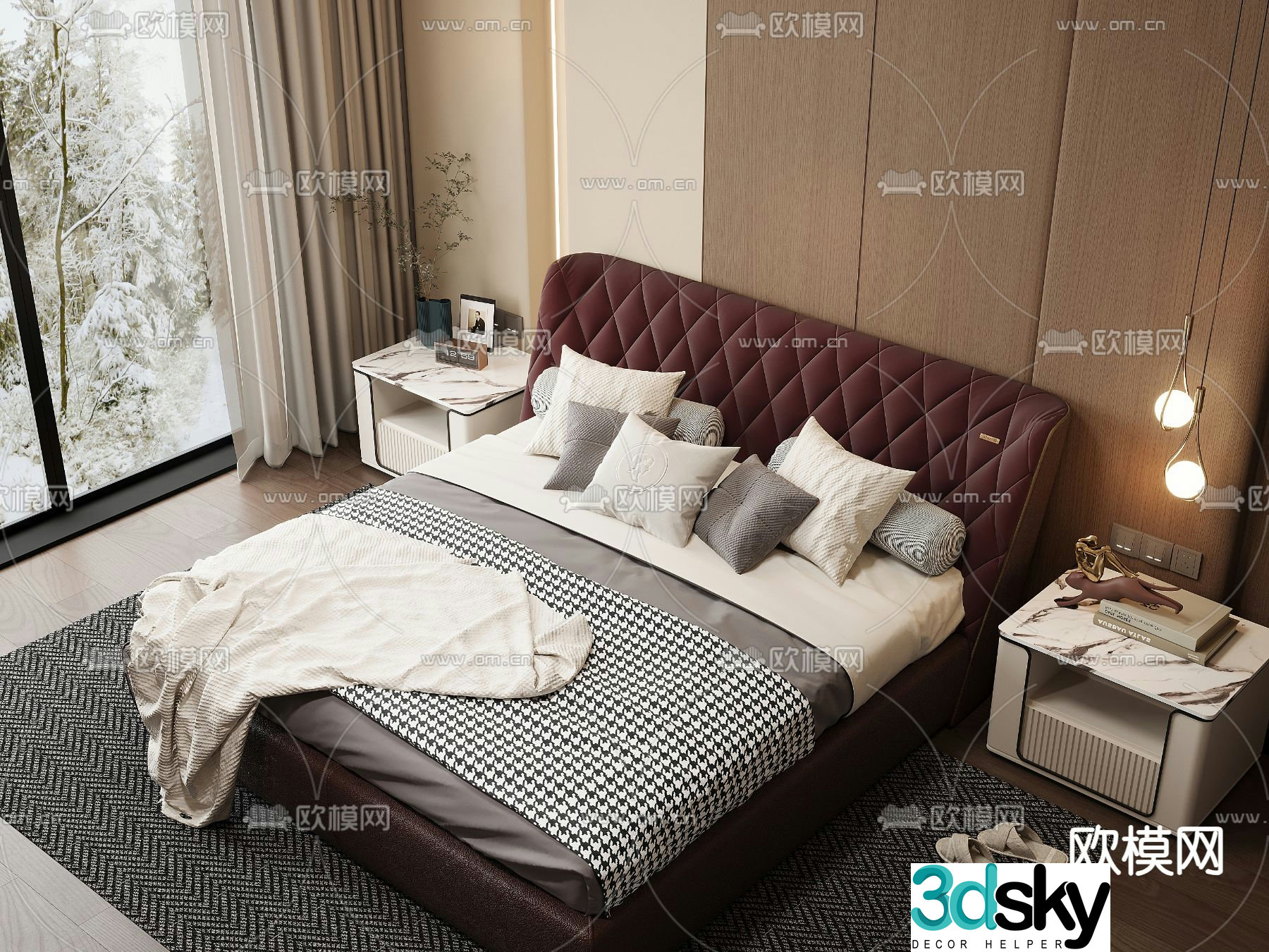 Modern double bed 3d model
