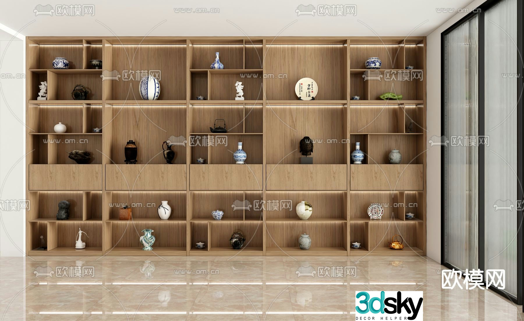 Solid wood display cabinet decorative cabinet shelf 3d model