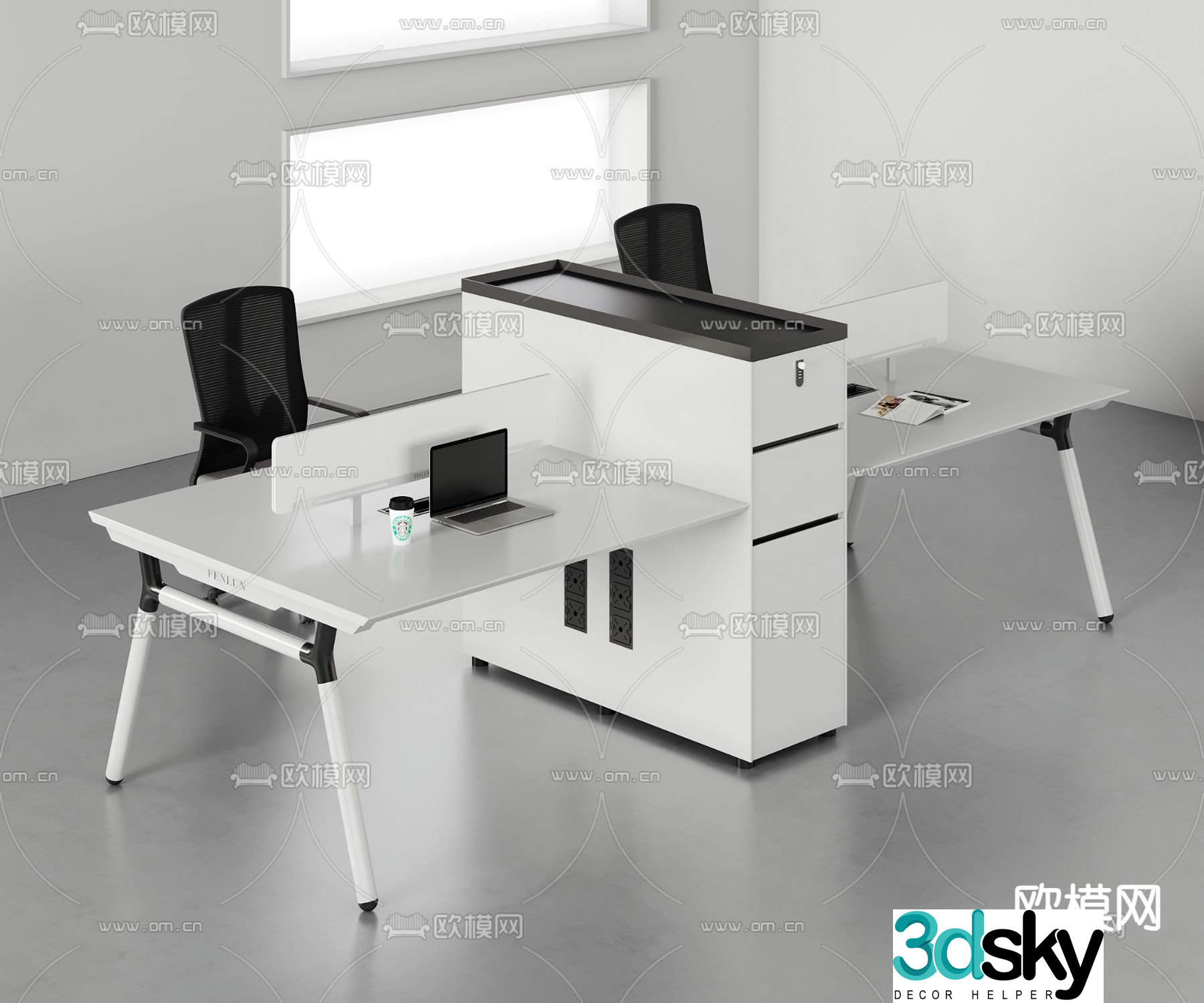 Card space desk work station post 3d model